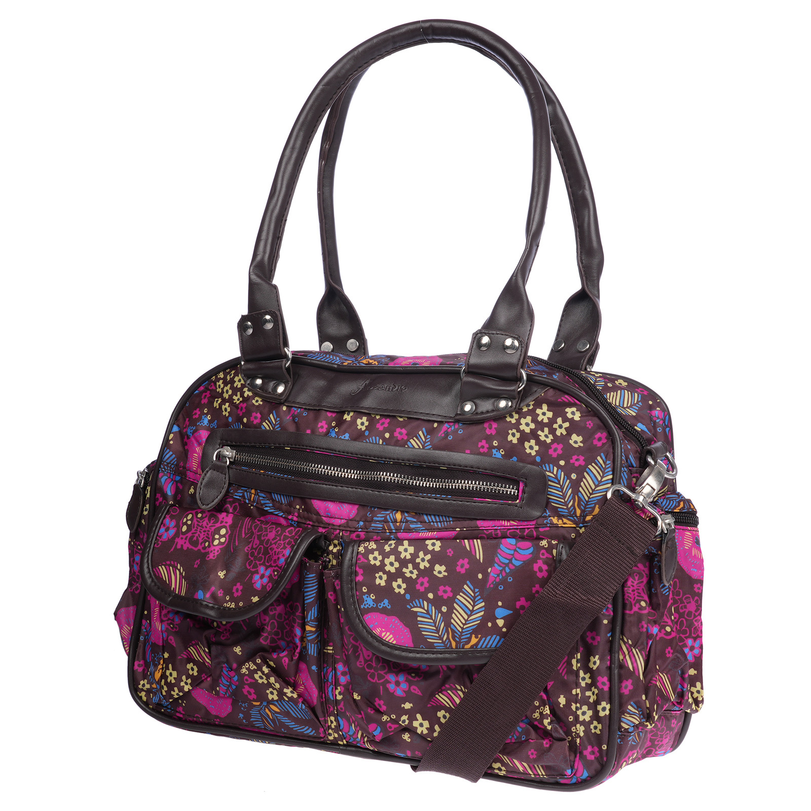 Image of Large Women's Crossbody Shopper Bag In Beige Purple With Removable Strap Handbag