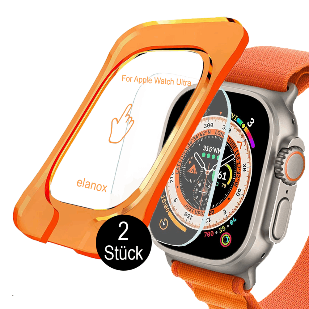 Elanox 2-pack Tempered Glass Screen Protector For Watch Ultra 1/2 (49mm), 9h Hardness, With Alignment Kit For Auto Installation (2-pack Screen Protector For Ultra/ultra 2)