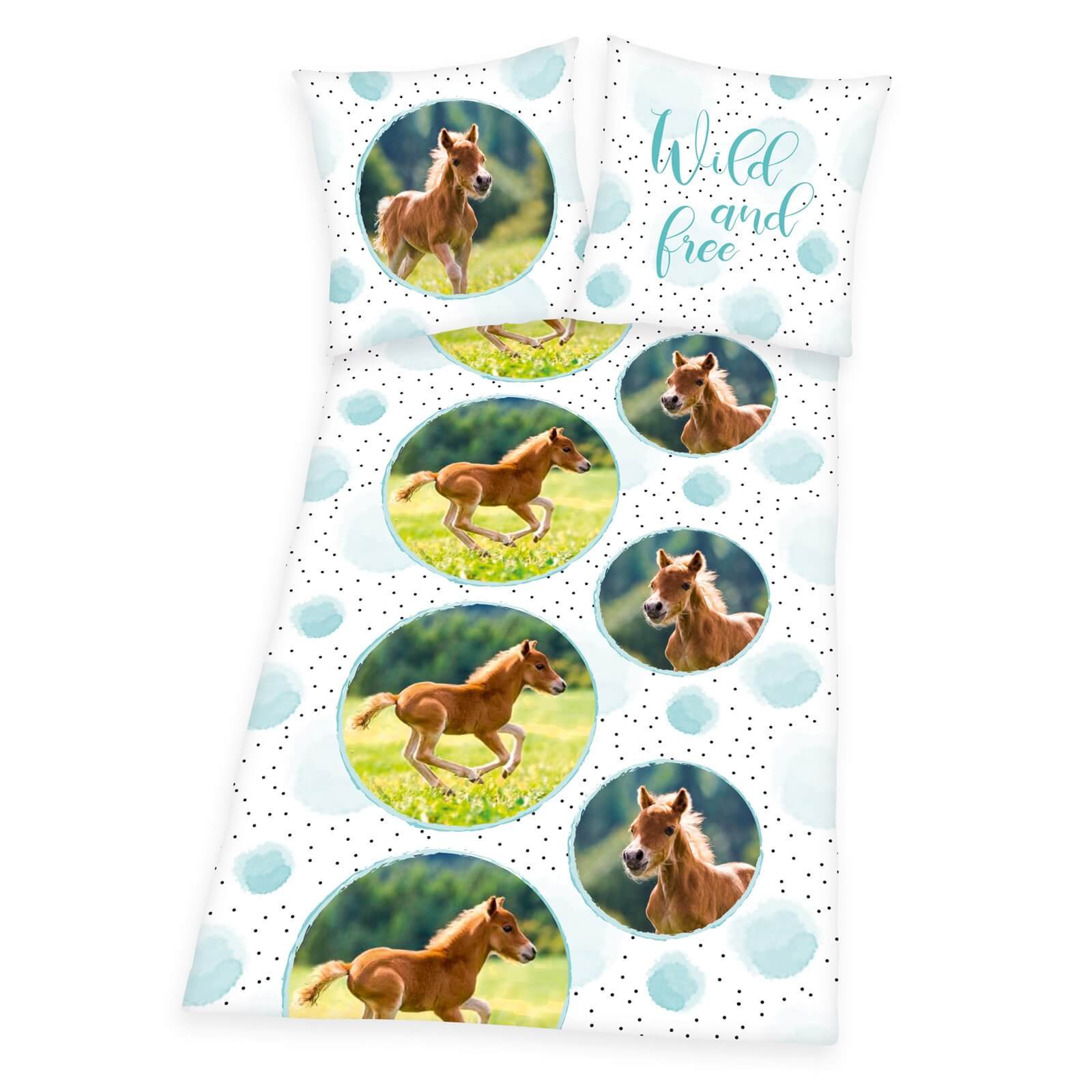 Image of Pony Horse Foal Cuddly Bedding Set With Reversible Pillow "" Soft Flannel Quality 100% Cotton Duvet Cover 135x200 Pillowcase 80x80 Warm Bedding