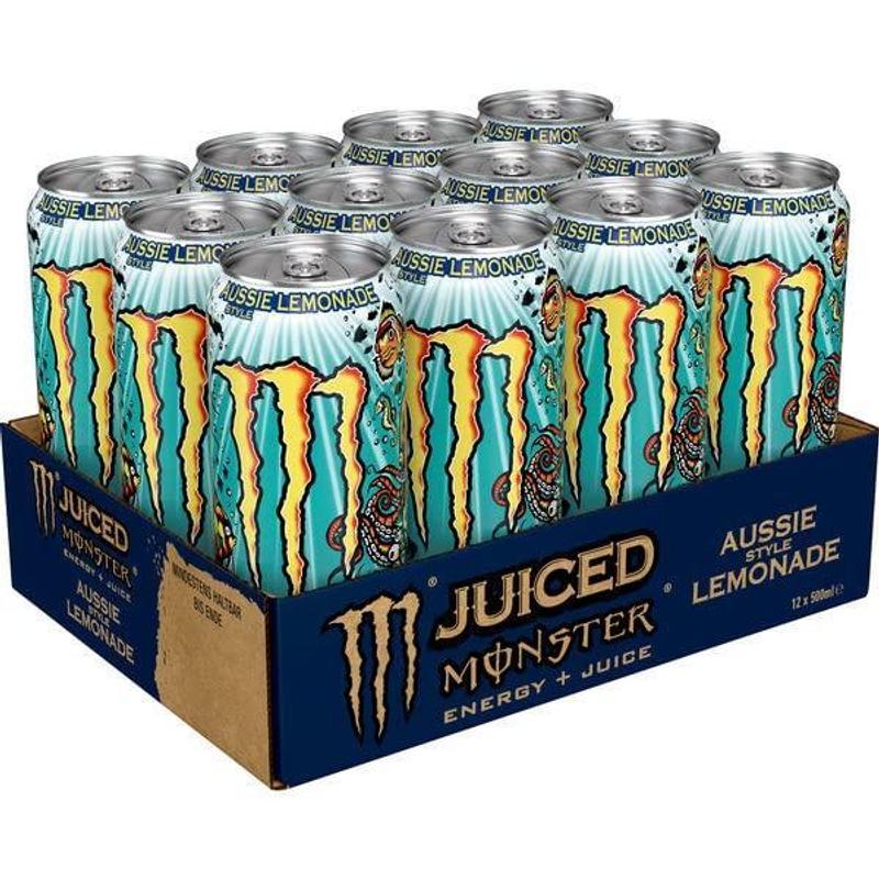 Monster Energy Juiced Aussie Style Lemonade - Caffeinated Energy Drink With Refreshing Citrus Flavor - In Practical Single-serve Cans (12 X 500 Ml)