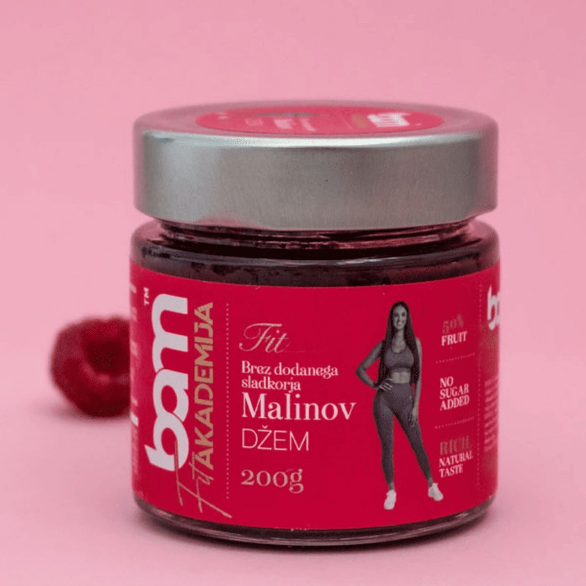 BAM Malinova marmelada 200g – Brez dodanega sladkorja, naravno sladena, brez glutena, brez konzervantov, brez umetnih barvil – Popolna za