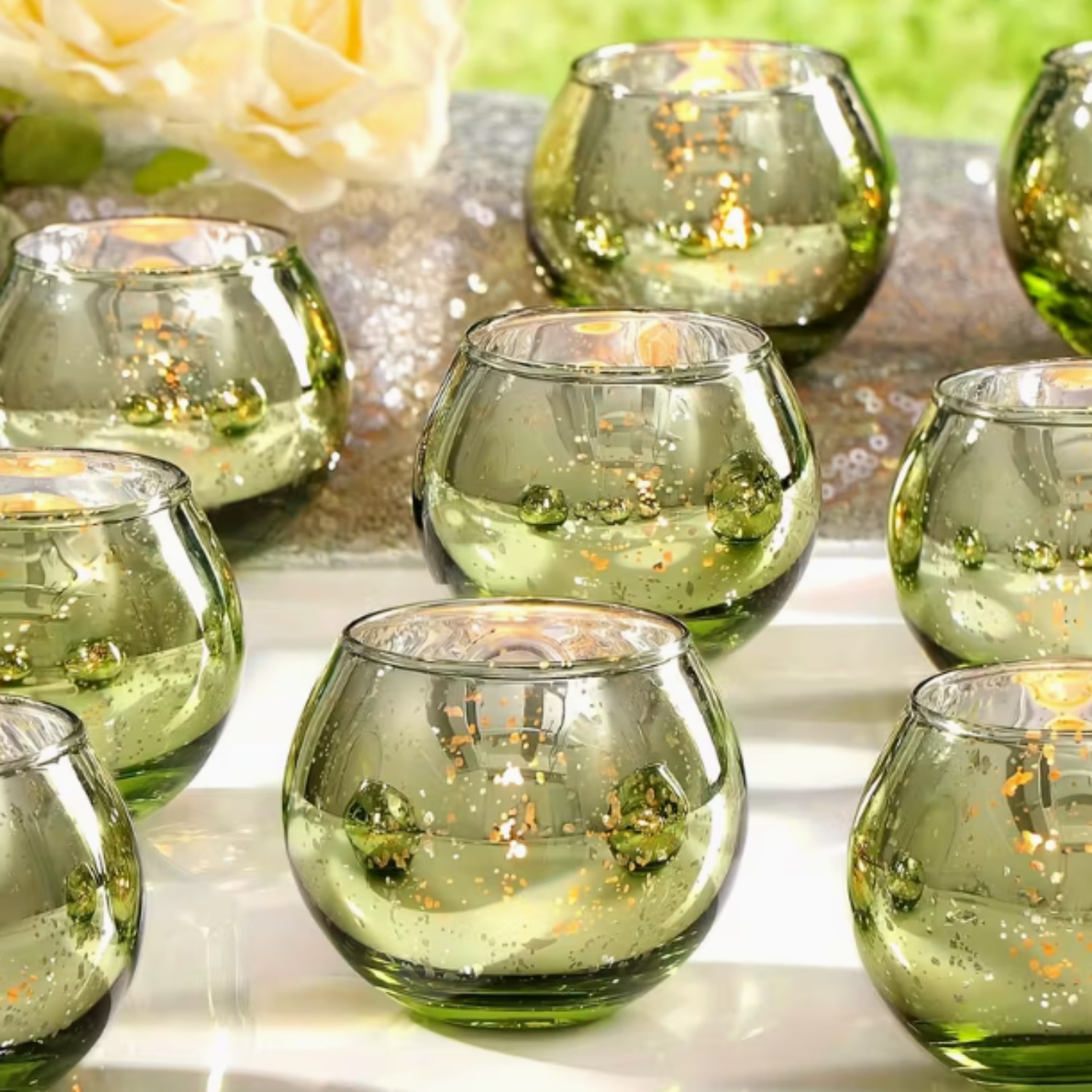 E-shop 12pcs transparente Wunschkerzenleuchter für Tischzentrum Dekoration, runde Glas Tee Kerzenleuchter Großteil für Hochzeit Dekoration und