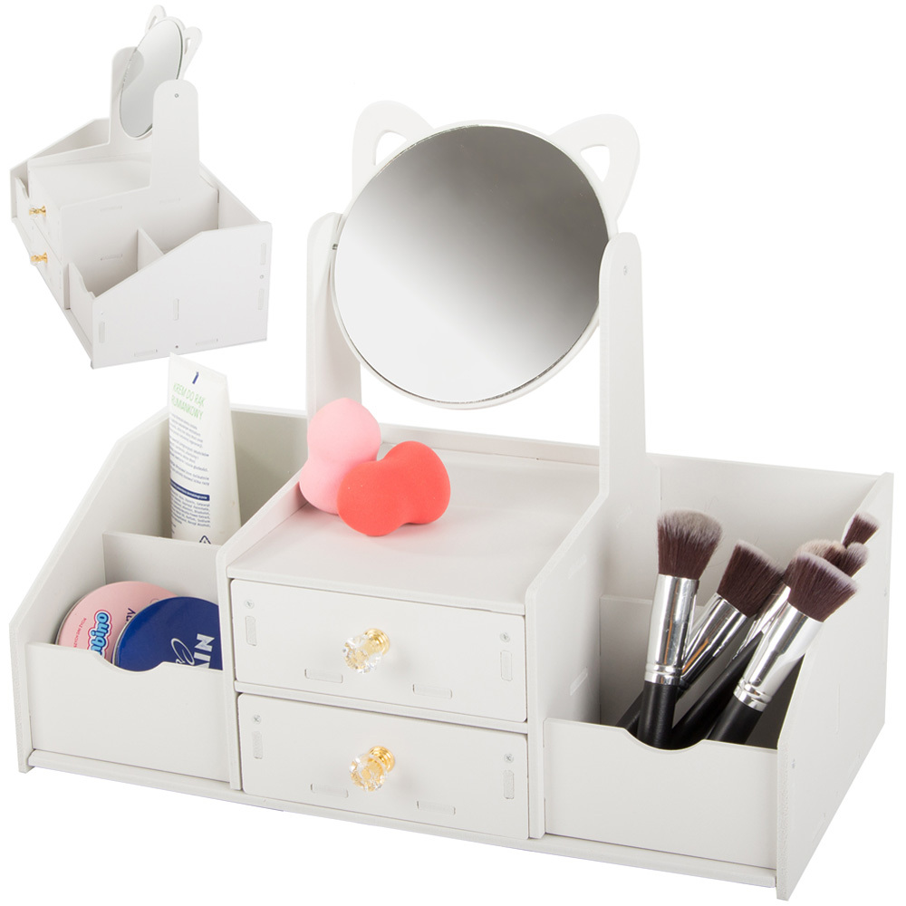 TEMU Organisateur de cosmétiques avec , Organisateur de maquillage pour coiffeuse, Tiroirs et étagères, Compartiments pour accessoires cosmétiques,