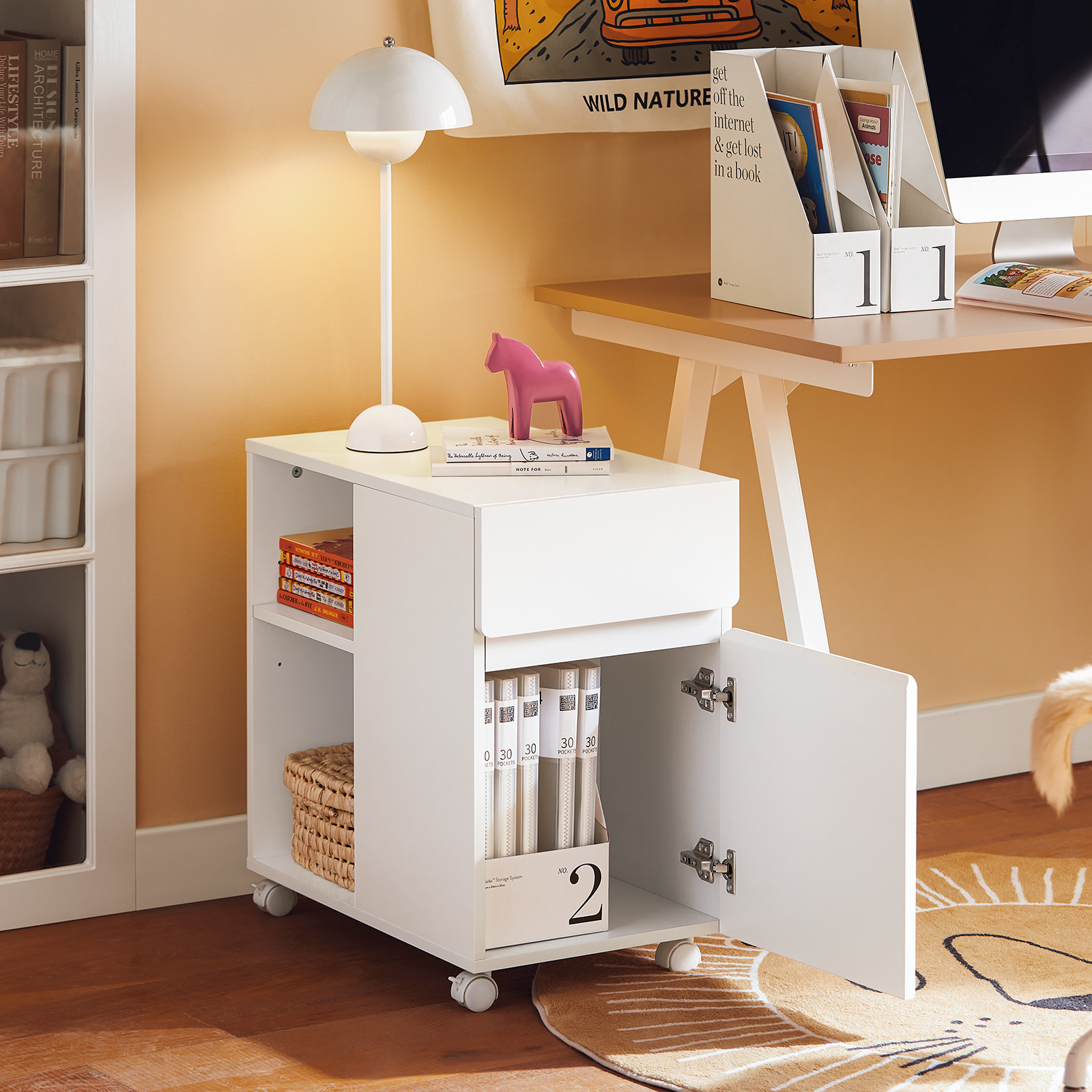 1-piece Storage Cabinet - Printer Stand - With 4 Wheels - Office Storage Cabinet - White - 58 X 59 X 35 Cm - Btl16-x