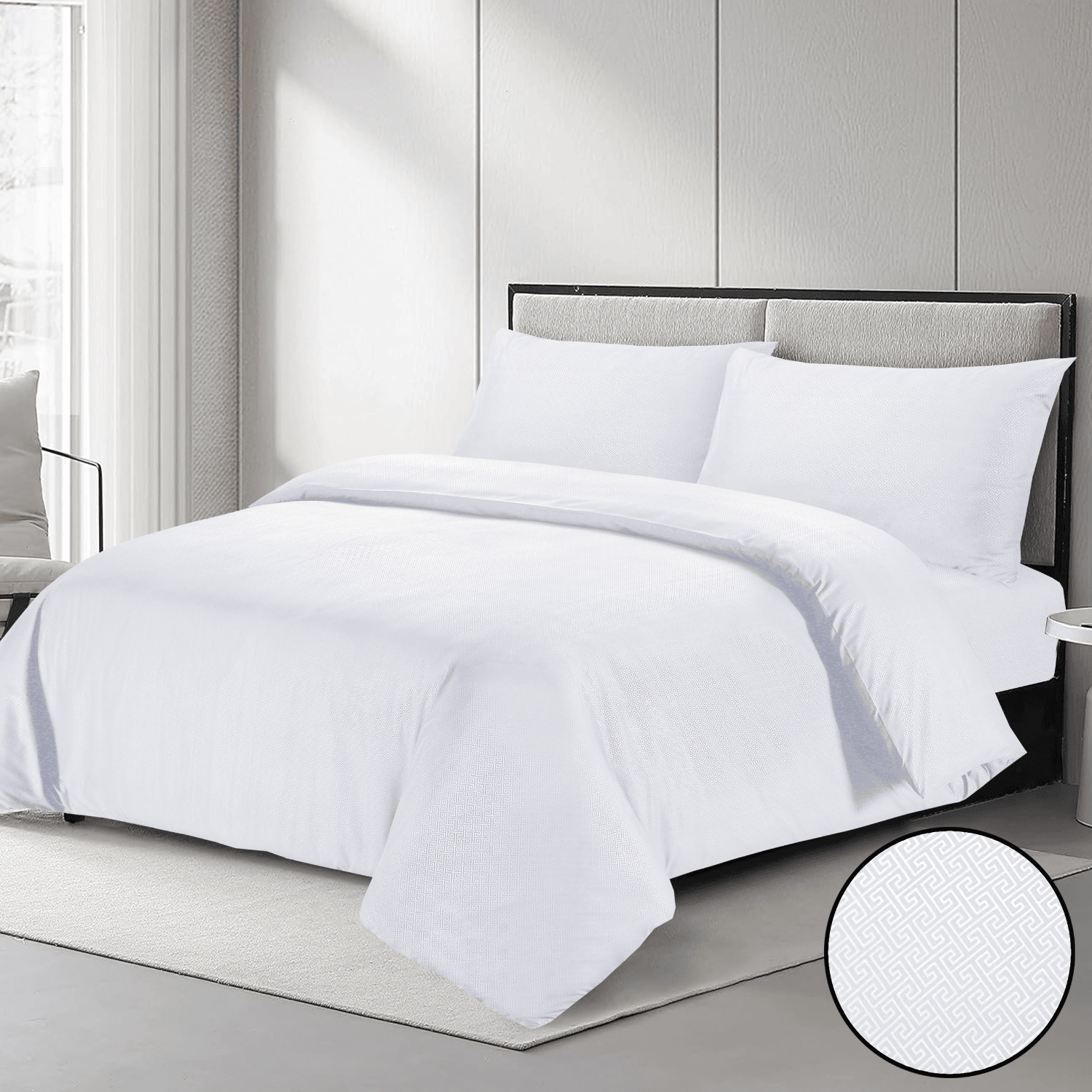 TEMU 3 Piece Greek Duvet Cover Set - Duvet Cover With Pillow Cases - Soft Brushed Microfiber Bedding- In Single, Double, King And Super King Sizes