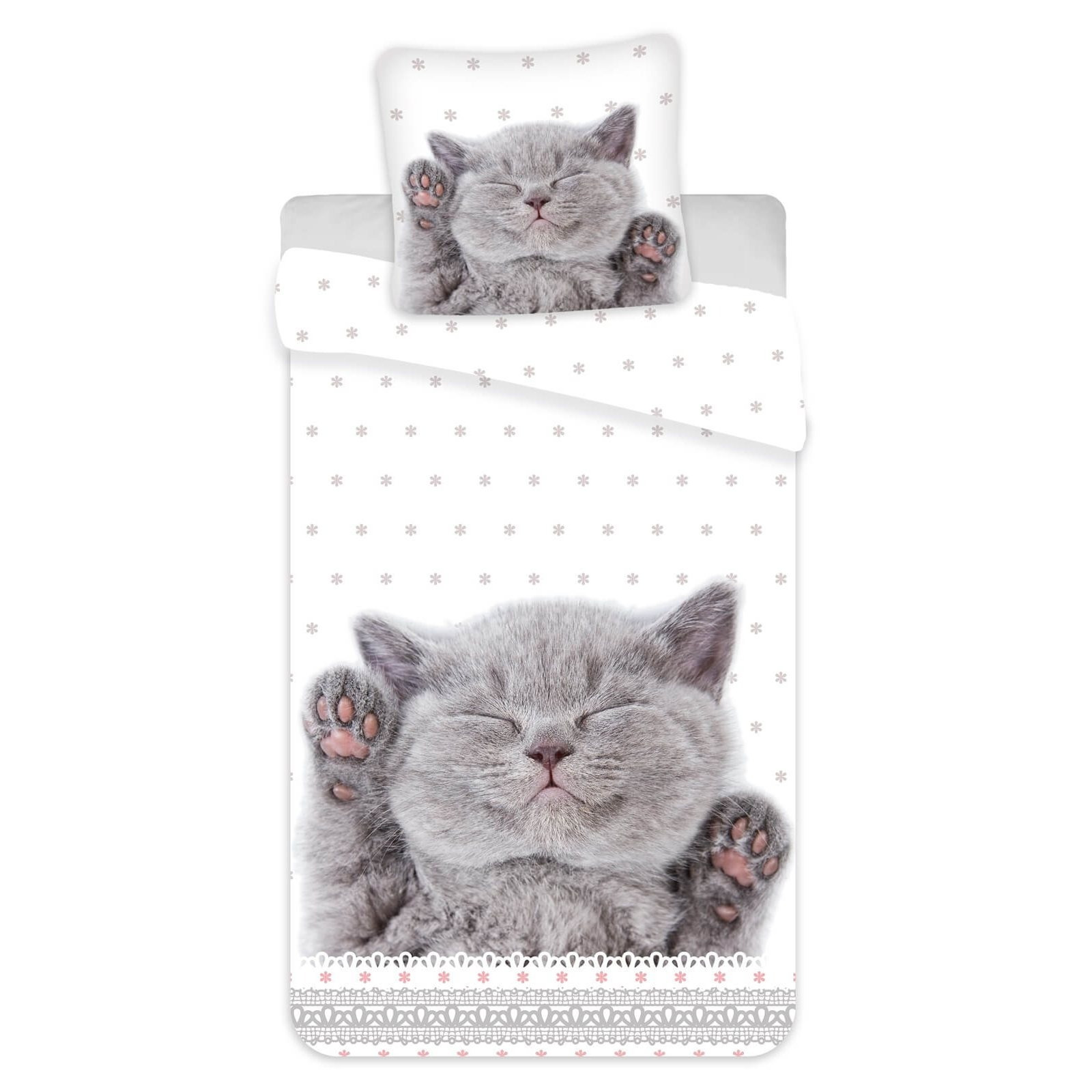 Image of Cat Kitten Kitty Puppy Reversible Bedding Set Bed Sheet 135x200 Pillowcase 80x80 German Size 100% Bedding With Quality Zipper Children's Bedding For Pet