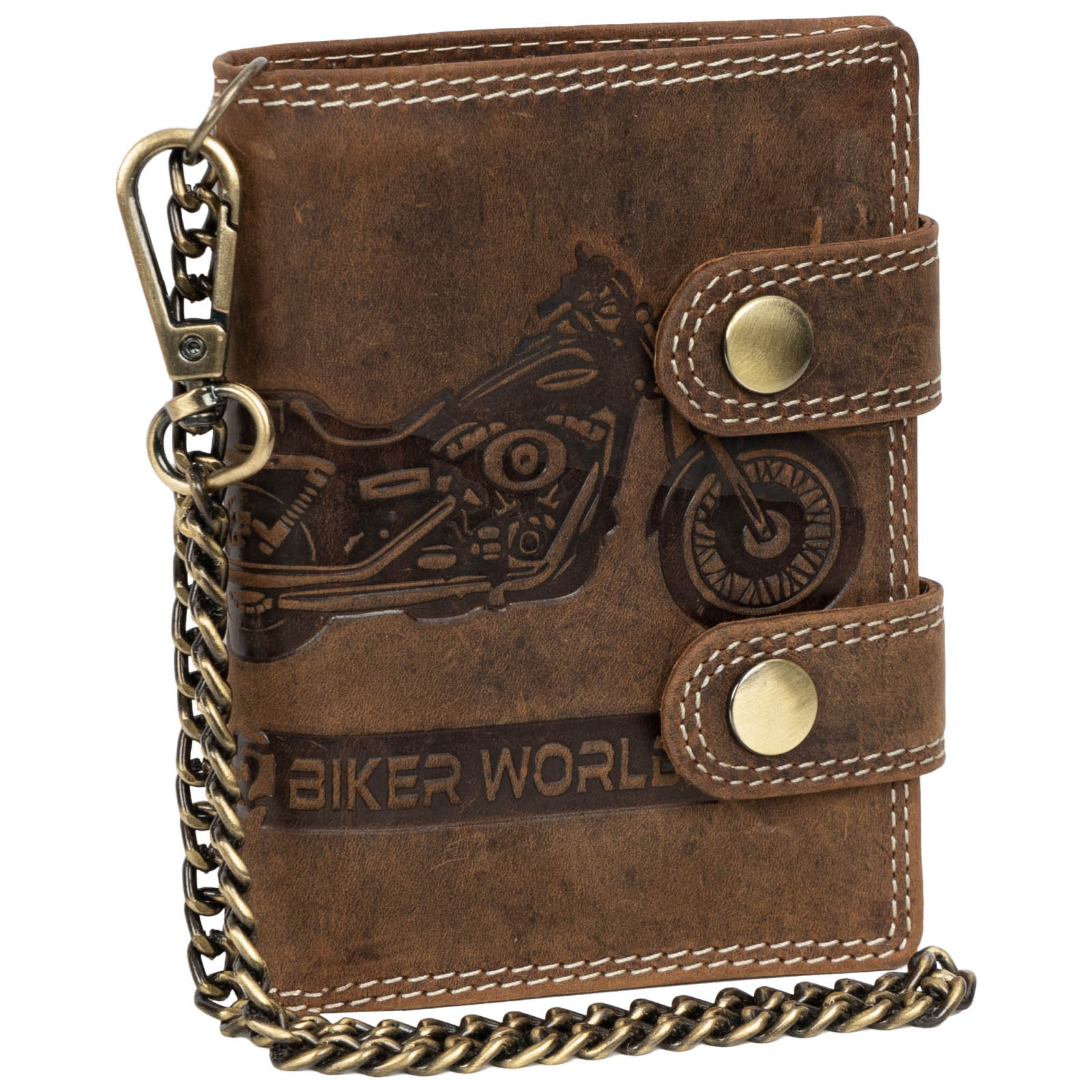 Image of Men's Rfid Wallet 6 Card Slots Buffalo Leather With Embossed Motif And Chain Tan Bike Dimensions: 12.5 X 9.5 X 2 Cm ( X D)