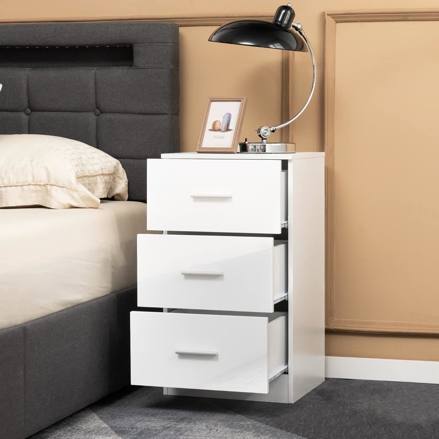 Image of 3-drawer Chest, Night Stand With 3 Drawers And Anti-toppling Device, Storage Organizer For Bedroom Living Room Hallway Closet Office, White