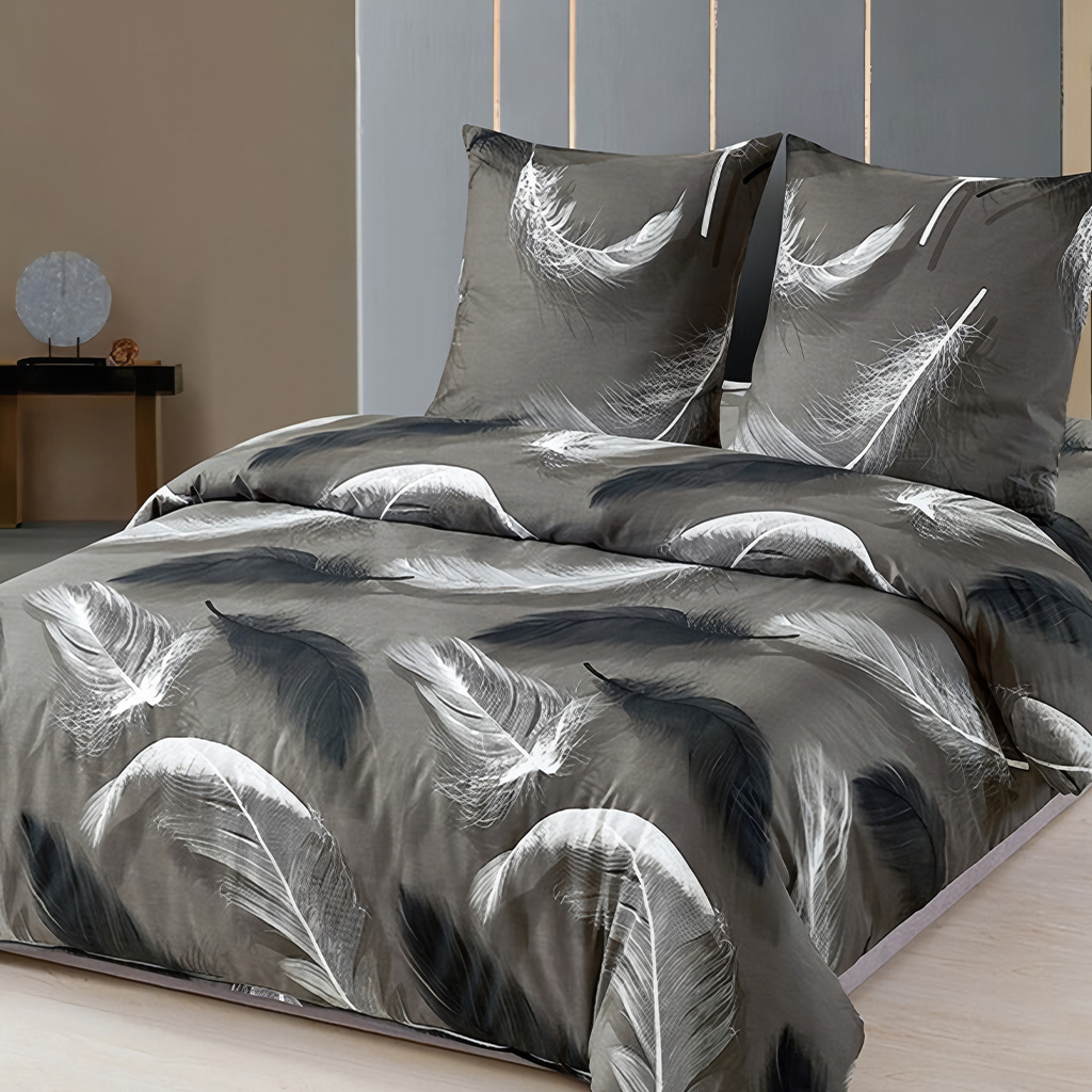 Image of Minimalist Feather Style 3pcs Set! 1 Duvet Cover + 2 Pillowcases, Premium Gray-white-black Color Scheme, Light And Elegant Feathers Create A Bedroom Vibe, Instantly Into A Cozy Space!