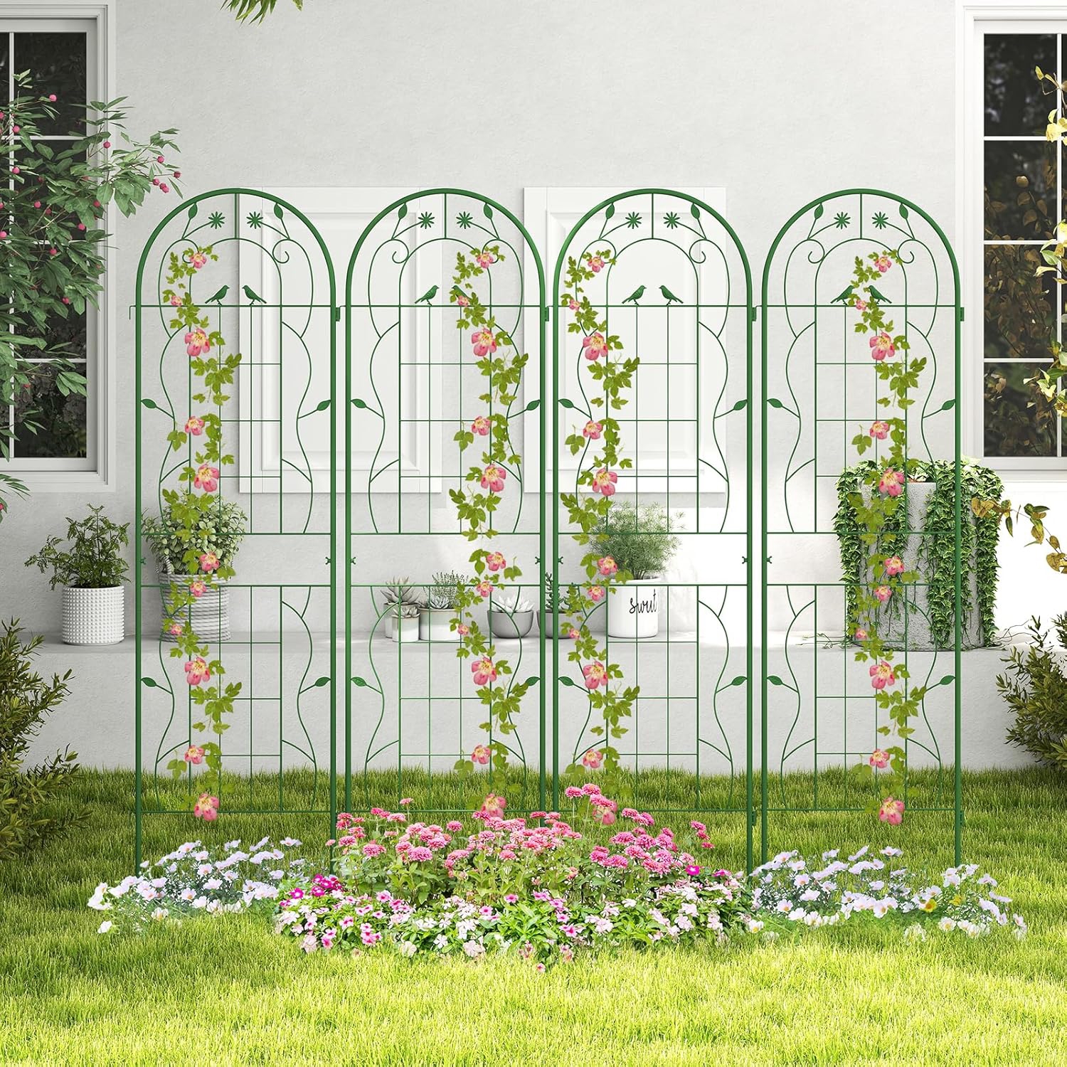 Image of 4 Pack 180 Cm X 50 Cm Metal Garden Trellis, Rustproof Plant Support For Climbing Plants, Roses, Vegetables, Potted Plants, Decorative Outdoor Trellis For Garden, Yard, Patio