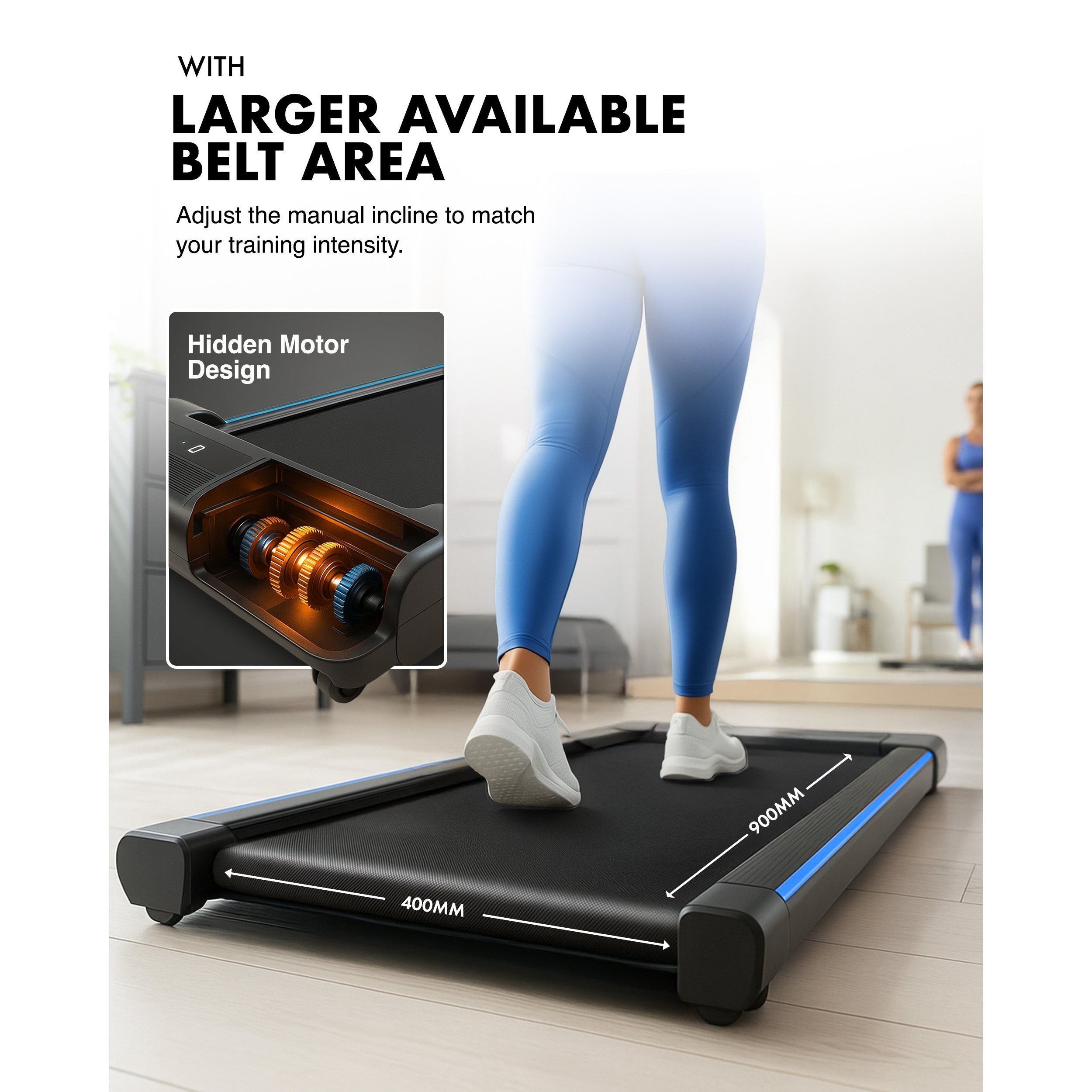 Kayman 3-in-1 Walking Pad Treadmill – Under Desk Electric Treadmill, Space-Saving, 120kg Capacity, 1–6km/h, Running, Walking & Working Modes, 2-Level Manual Incline, LED Display, Remote,900×400mm Belt