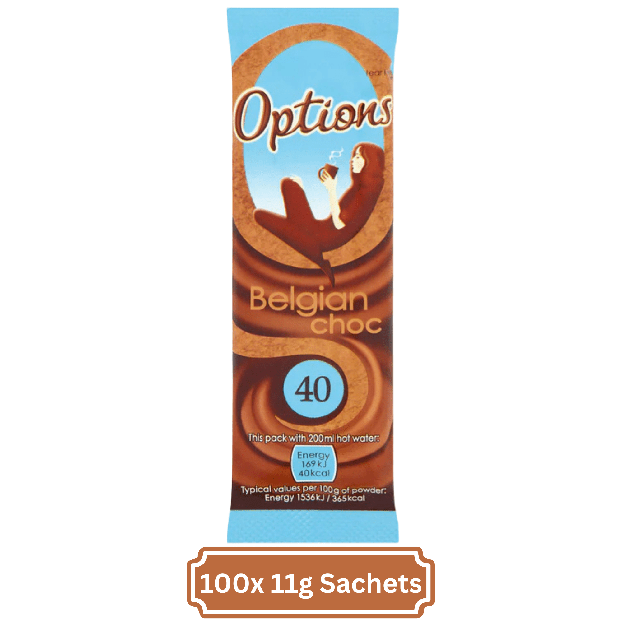 TEMU Options Belgian Chocolate Instant Hot Chocolate Sachets – 100 X 11g – Creamy, Indulgent Hot Cocoa Drink With Sugars & Sweetener