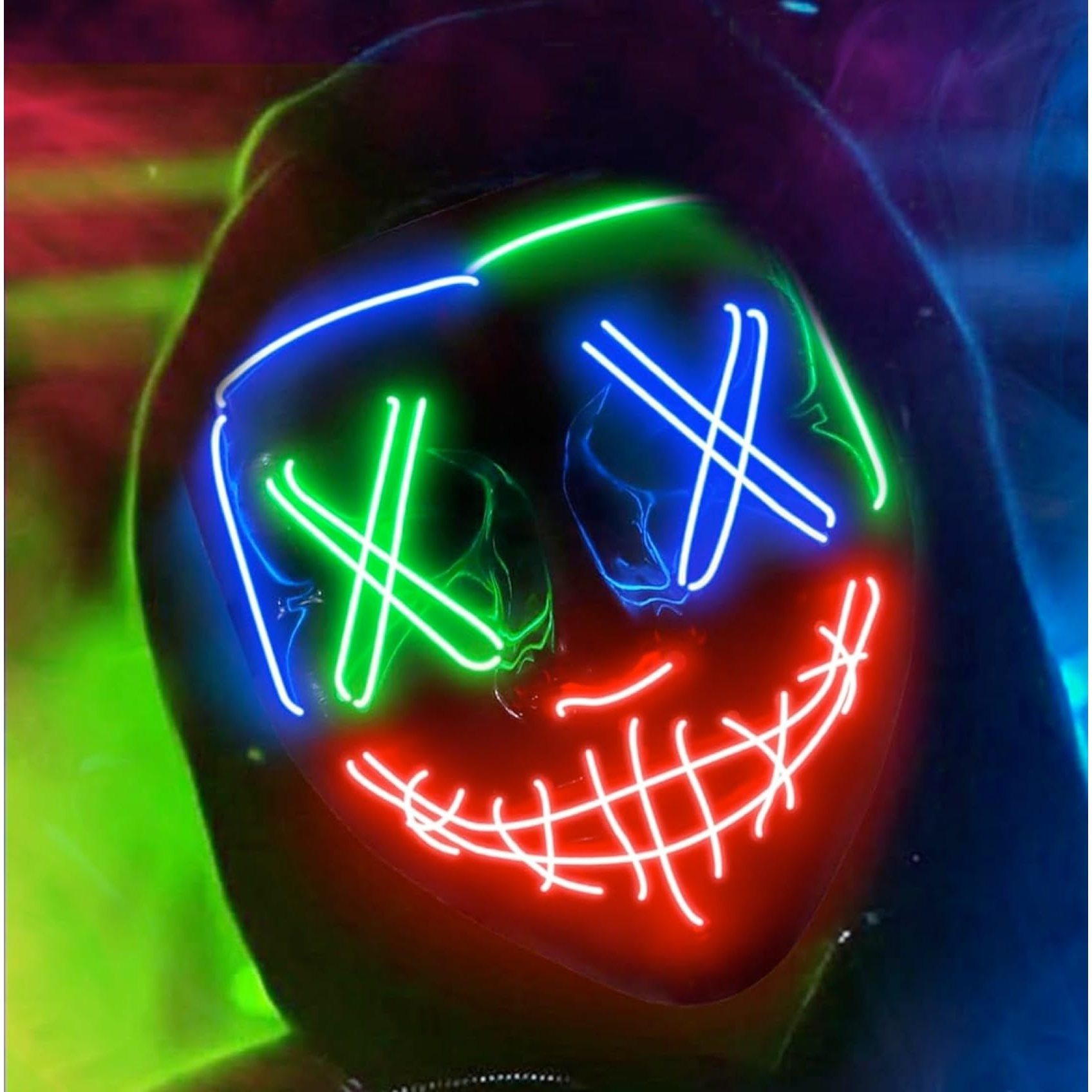 Image of Tk Led - Like From Purge, Glowing Face, For Halloween, Carnival & Mardi Gras As A Costume For () (1x Blue/green/red)