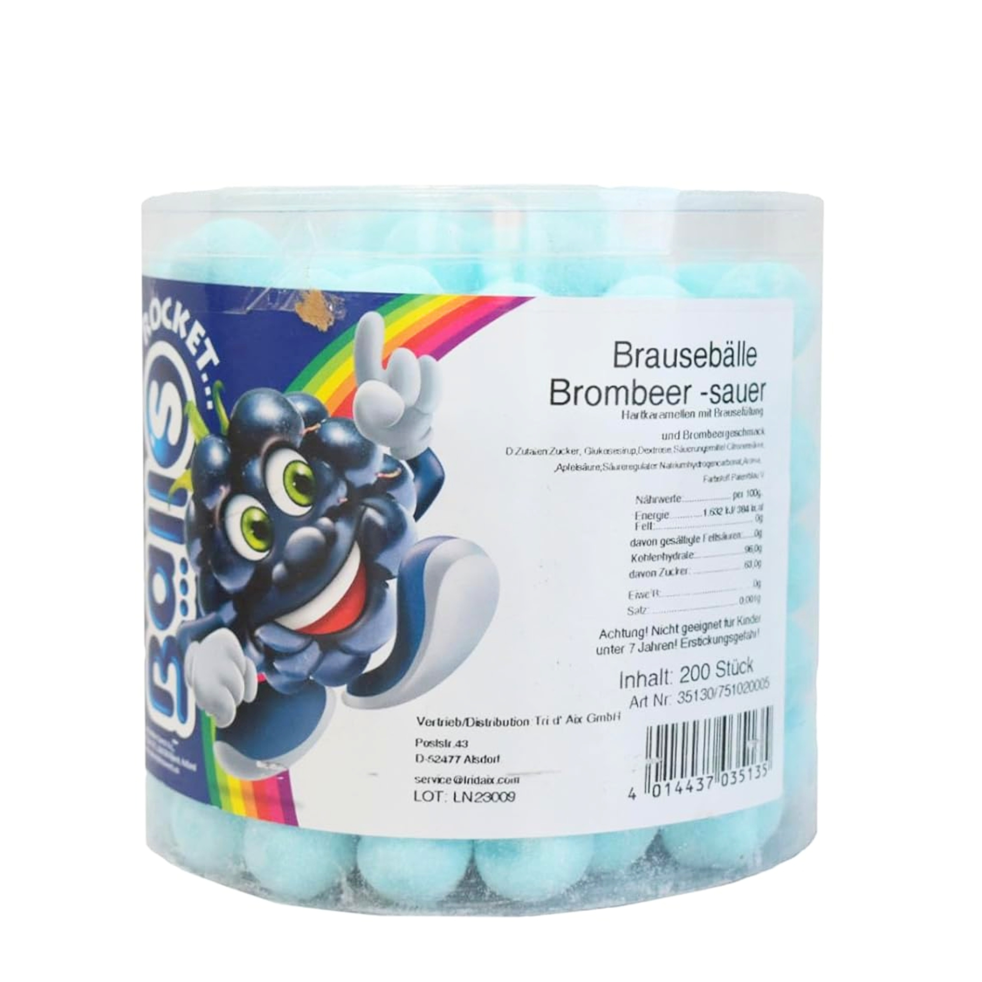 Image of Tri D'aix Rocket Balls Blackberry | 200-piece Can Of 1.44kg | Fizzy Candy Balls For Kids, Parties, Or The Office | Delicious Sweets | 200-piece Can