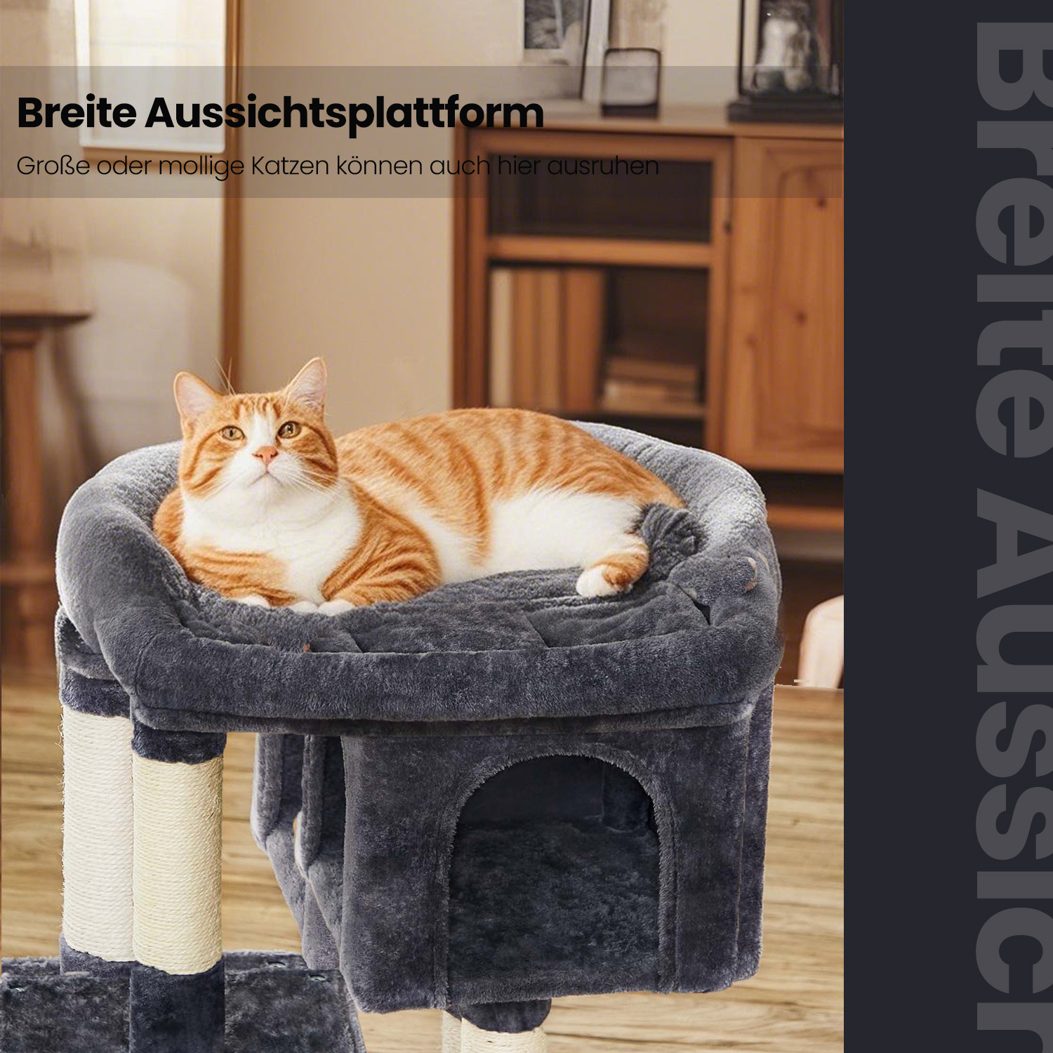 Scratching Tree, Cat Tree, Cat House For Kittens Up To 3 Kg, Large Platform, Sisal Posts, Smoke Grey.