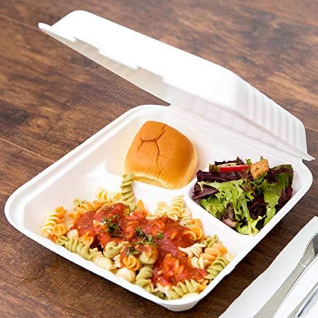 TEMU Hot Bargains 200pcs 9 Inch Bagasse 3 Compartment Meal Box Clamshell Takeaway Containers Clean White Size (230x230x50mm/9x9'') Food Box