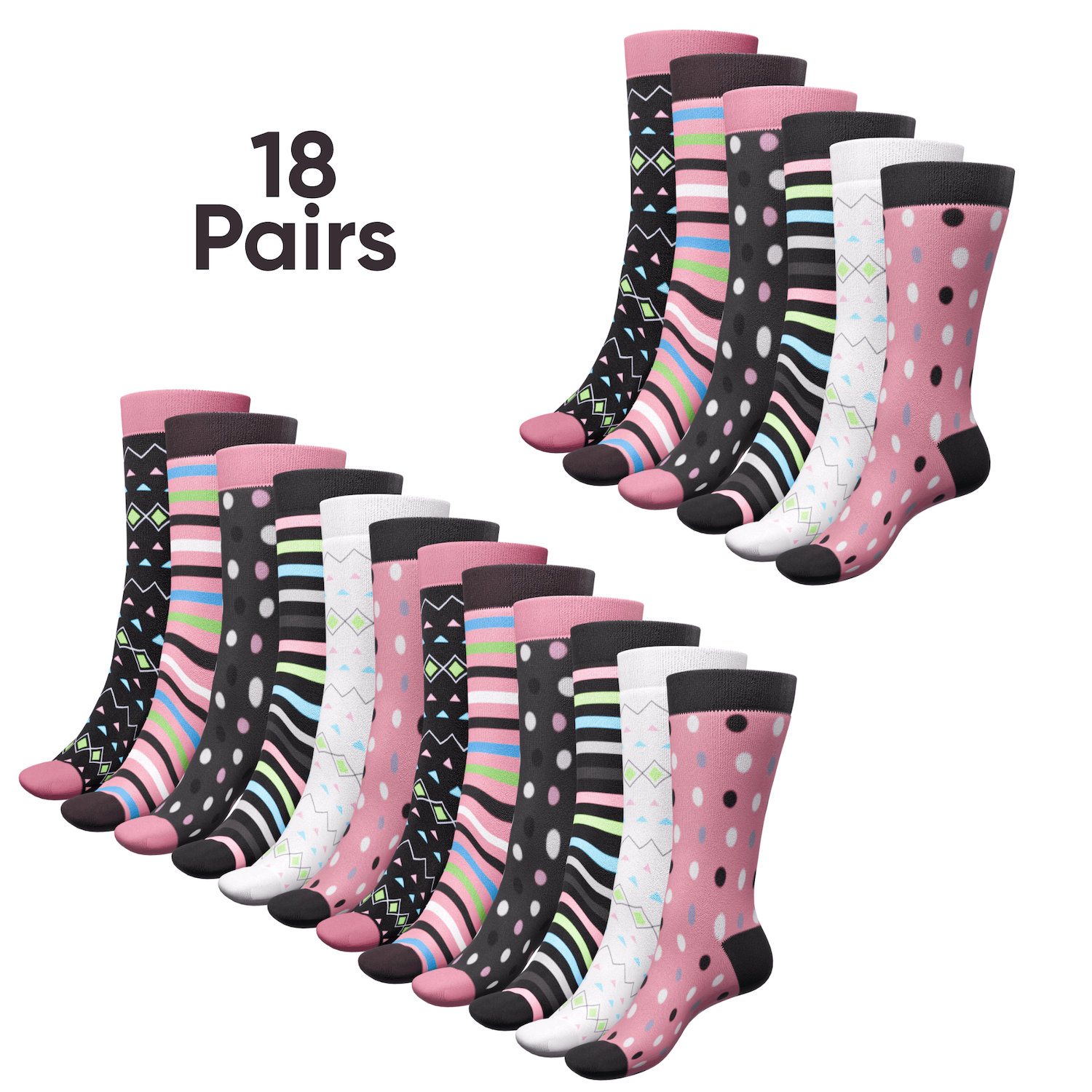 TEMU 12 / 18 / 24 Pack Socks For Women Size 4-7, Patterned Calf Socks For Women, Ladies Socks Colourful