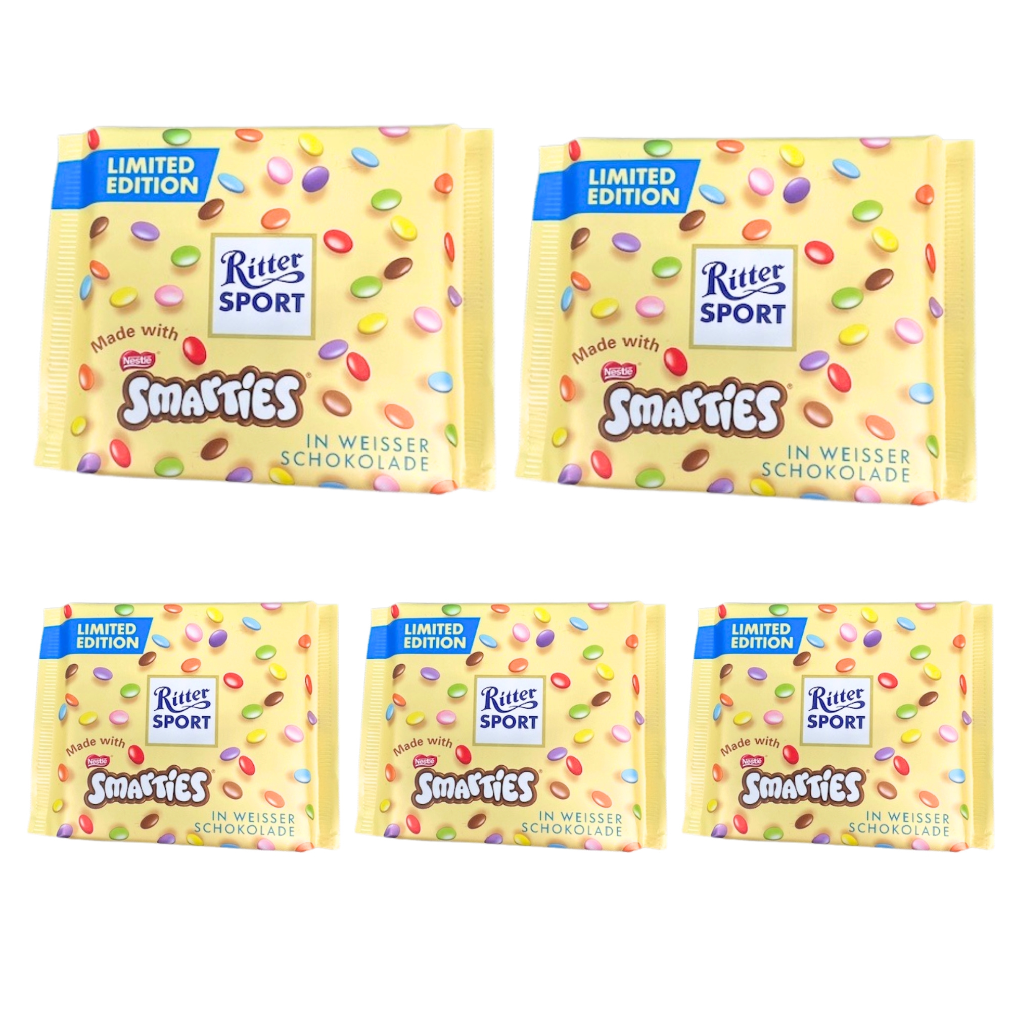 5 Ritter Sport Smarties White Limited Edition Chocolate Tables For Kids' Party Or Office Sweets, Best Before 26.11.26