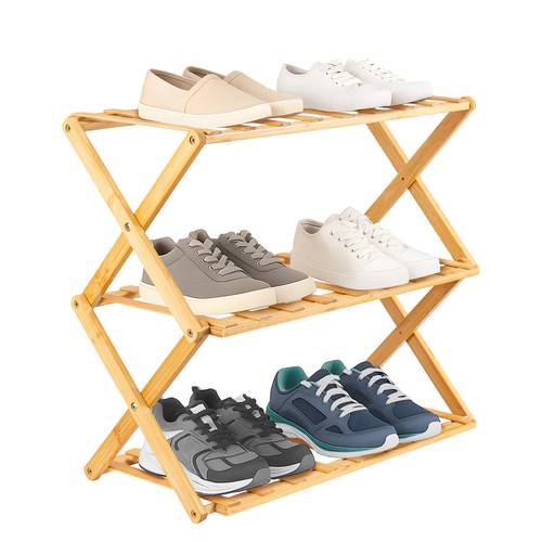 bamboo folding shoe rack multi layer storage organizer lightweight easy to store chestnut for living room 1 shelf no metal pipes