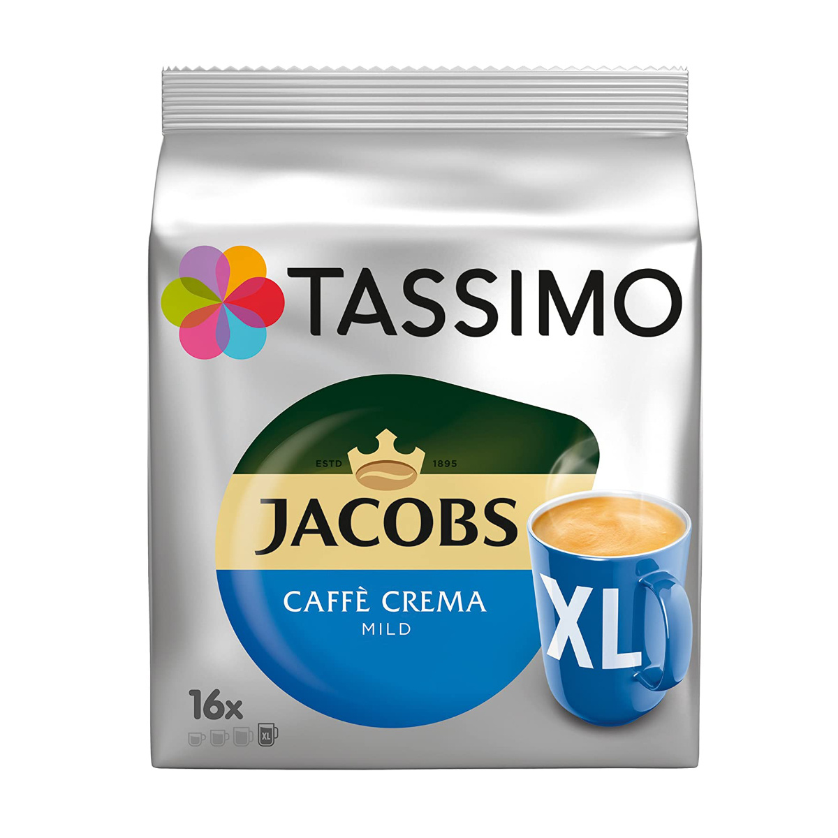 Jacobs Tassimo Caffè Crema Mild Xl, Gentle Pampering Aroma, 16 T Discs, 128g