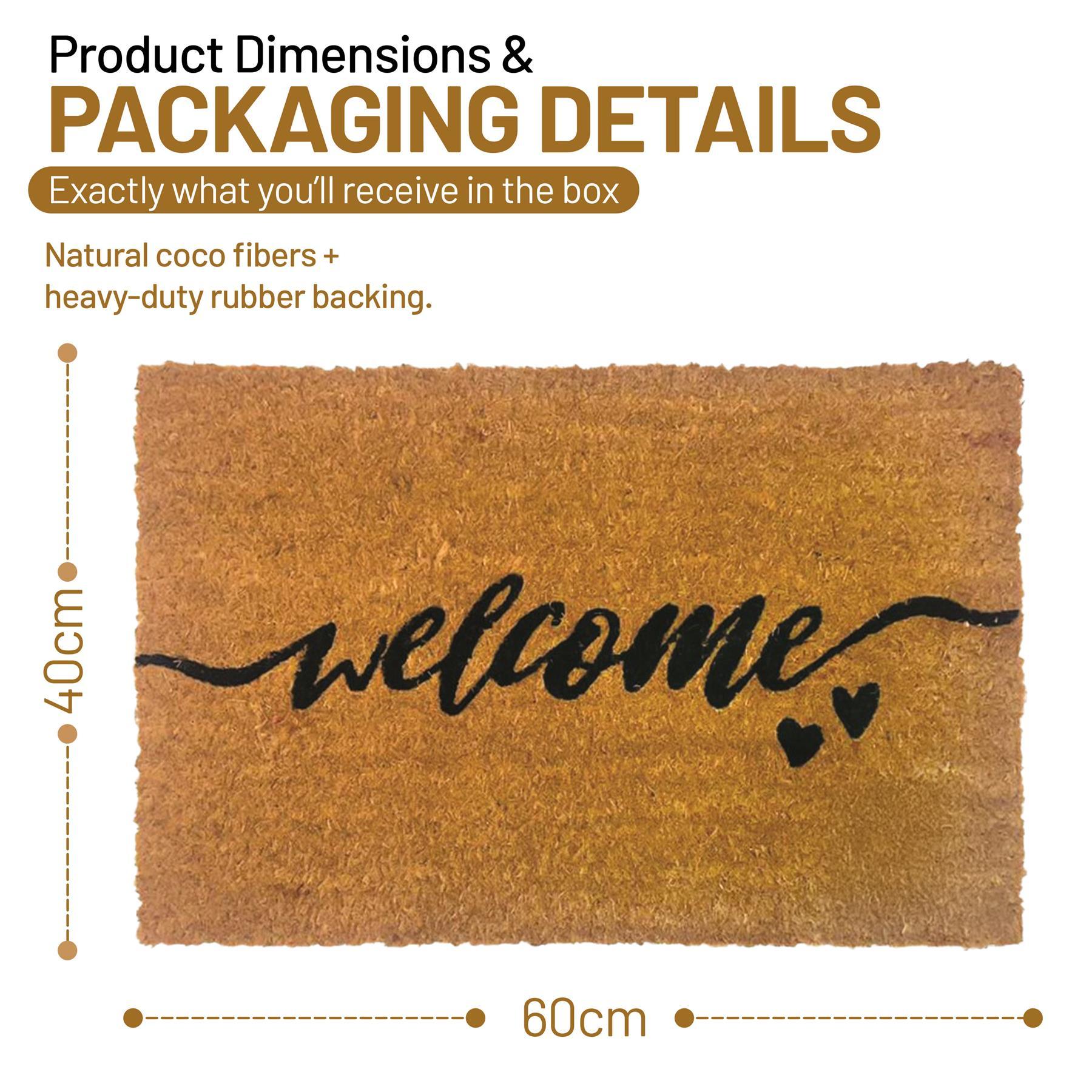 TEMU Coir Door Mat Heavy Duty Welcome Heart Door Mat 60x40cm Non Slip Rubber Back Indoor Outdoor Doormat Pet Friendly Dirt Trap Weather Resistant