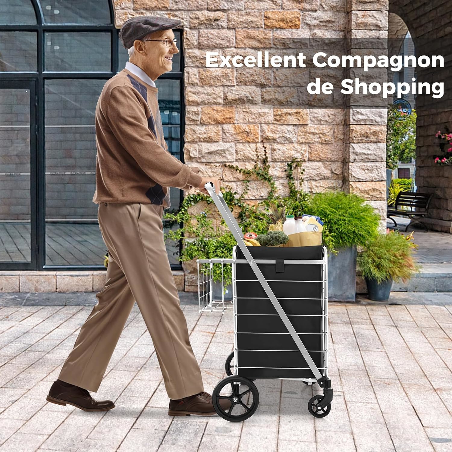 Image of Folding Shopping Cart, Heavy-duty Grocery Cart W/ Waterproof Liner, 33 Gal Large Capacity & 330 Lbs , Portable Utility Carts For Market, Laundry, Luggage