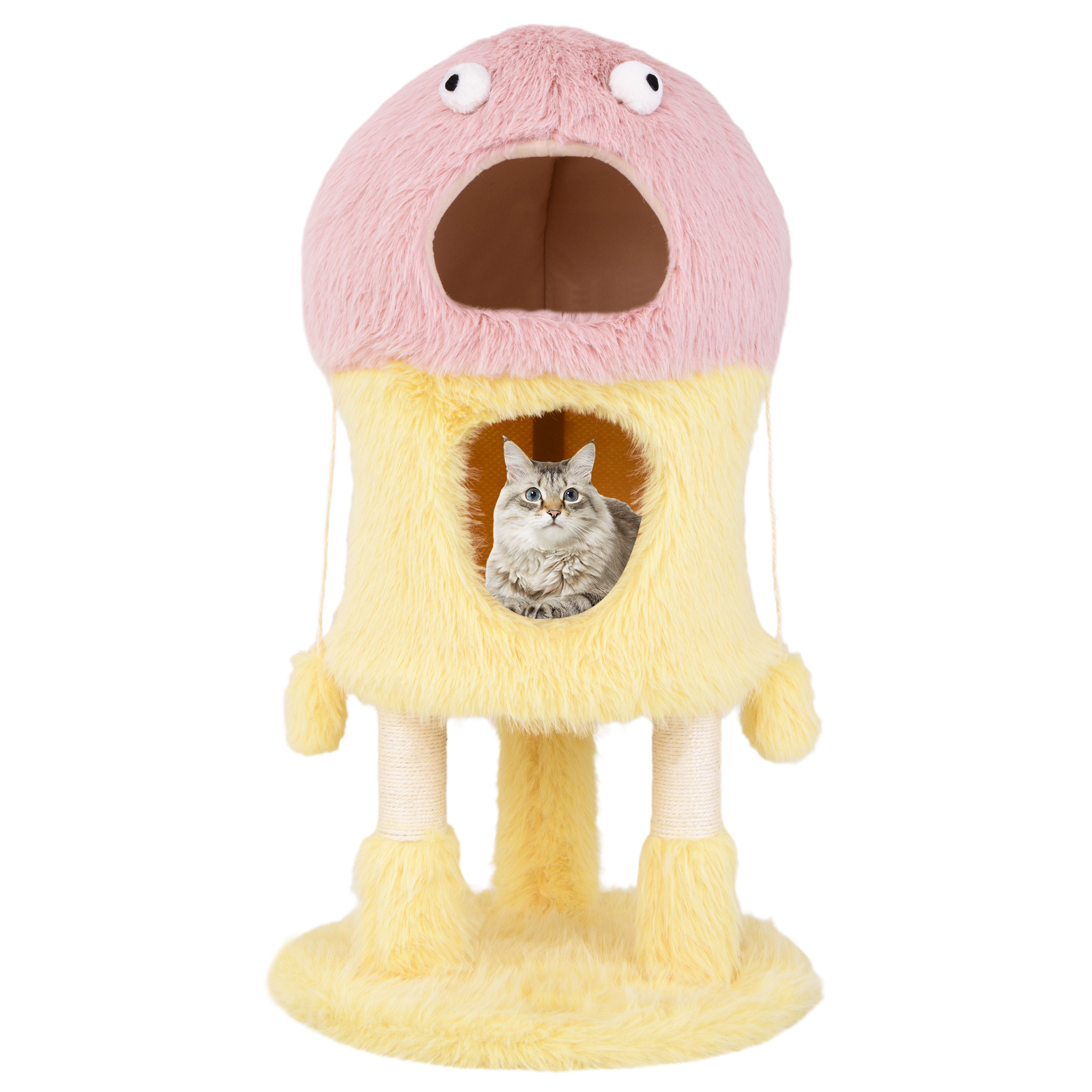 Image of Cat Tree, Cute Monster-themed Cat Tower W/ 2 Private Condos, Soft Long Plush, Sisal Scratching Posts, Hanging Toys, Small Cat Furniture, 2-level Activity Center For Indoor