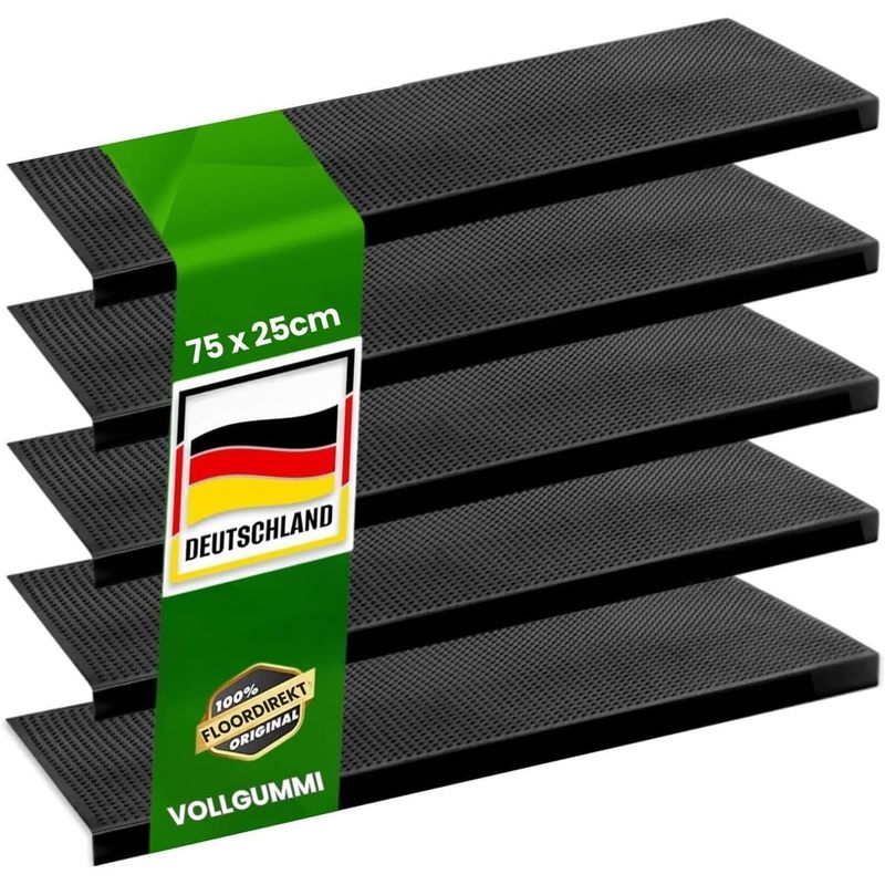 Floordirekt Rubber Step Mat - 5-piece Set Or Single - 25 Cm & 25 X 75 Cm - Nubbed - For Outdoor Areas - Self-adhesive & Anti-slip - Anti-slip Mats For Outdoor Stairs