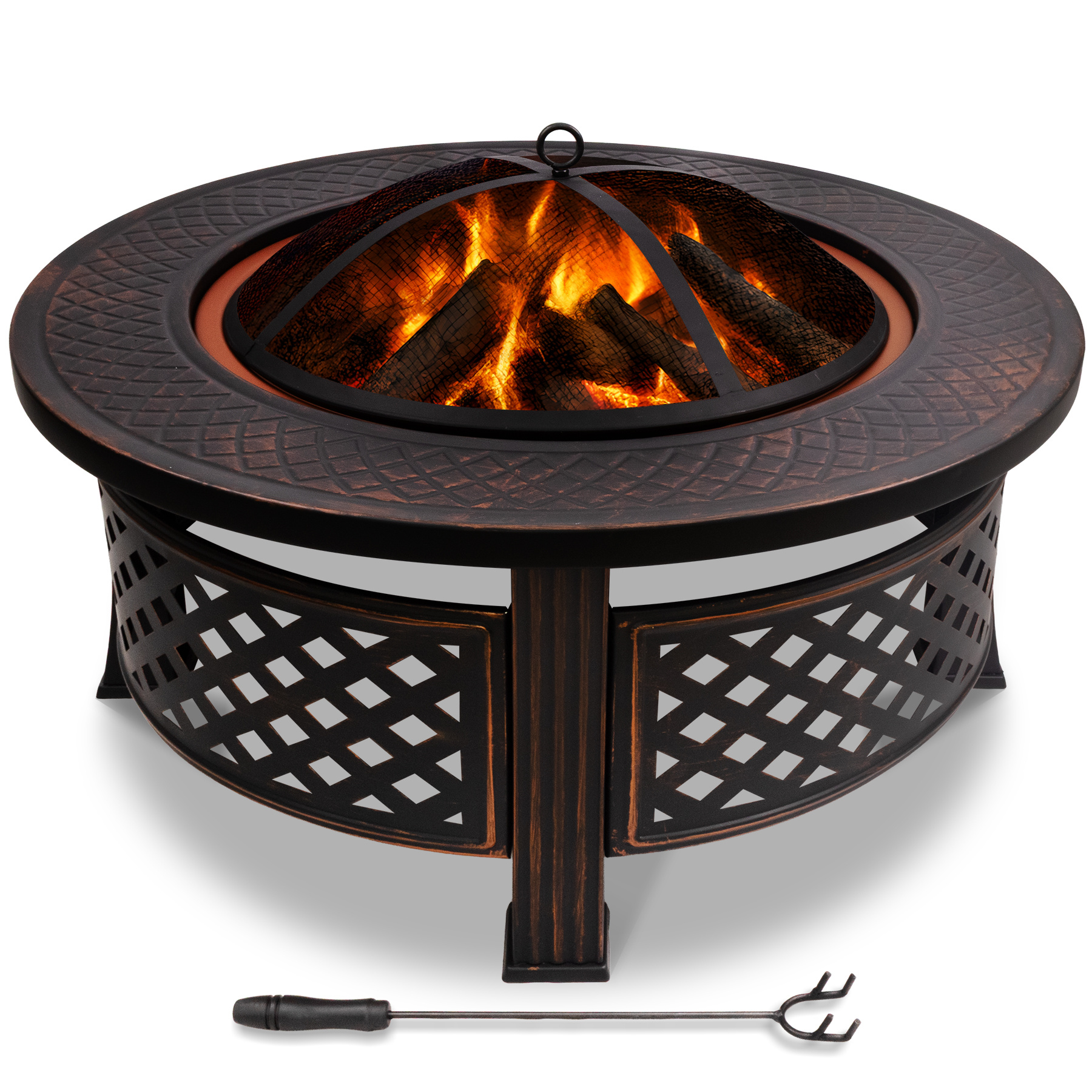 TEMU VOUNOT Brasero Extérieur Ø81cm en Métal avec Grille Tisonnier et Pare-Étincelles Couvercle - Brasero de Jardin Barbecue Grande Structure Robuste