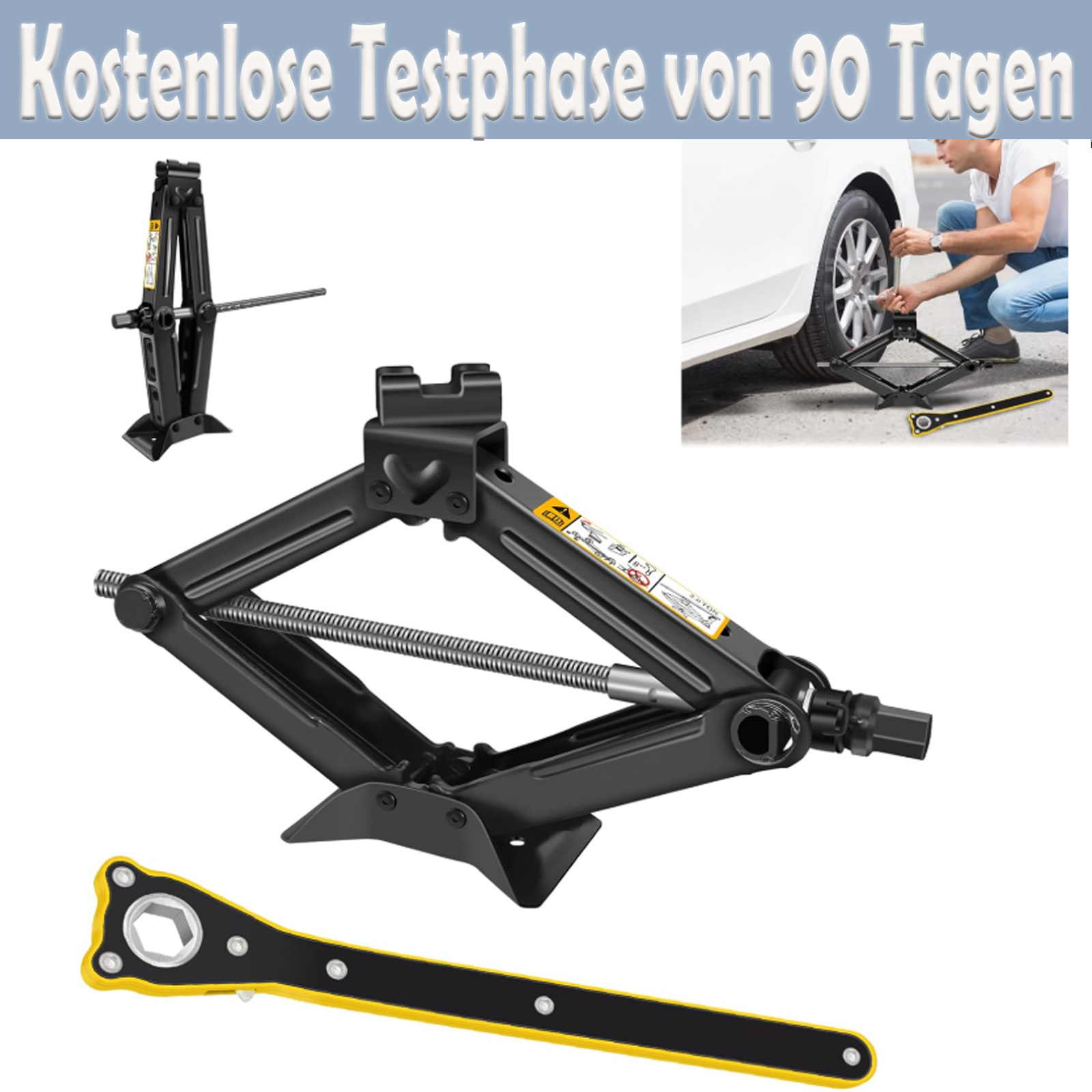 E-shop 2-Tonnen/4409 LBS Kraftsparend Scherenwagenheber mit Ratsche - Hochfester Stahl, rostgeschützt & kraftsparend - Hubhöhe 11-39cm - Für PKW, SUV,