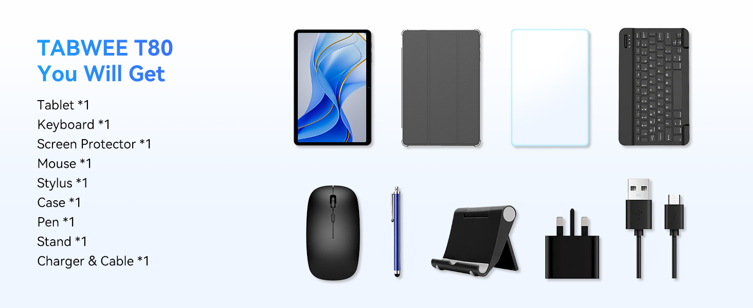 TABWEE T80, Android 15 Tablet 10 Inch - Gemini AI 2.0 Android Tablets 18 (6+12 )GB+128GB/2TB, 10.1 Inch Tablet with Pen and Keyboard, 6000mAh, FHD, 5G WiFi, Bluetooth 5.0, GPS, OTG, Office, Gaming, 2 Years Warranty