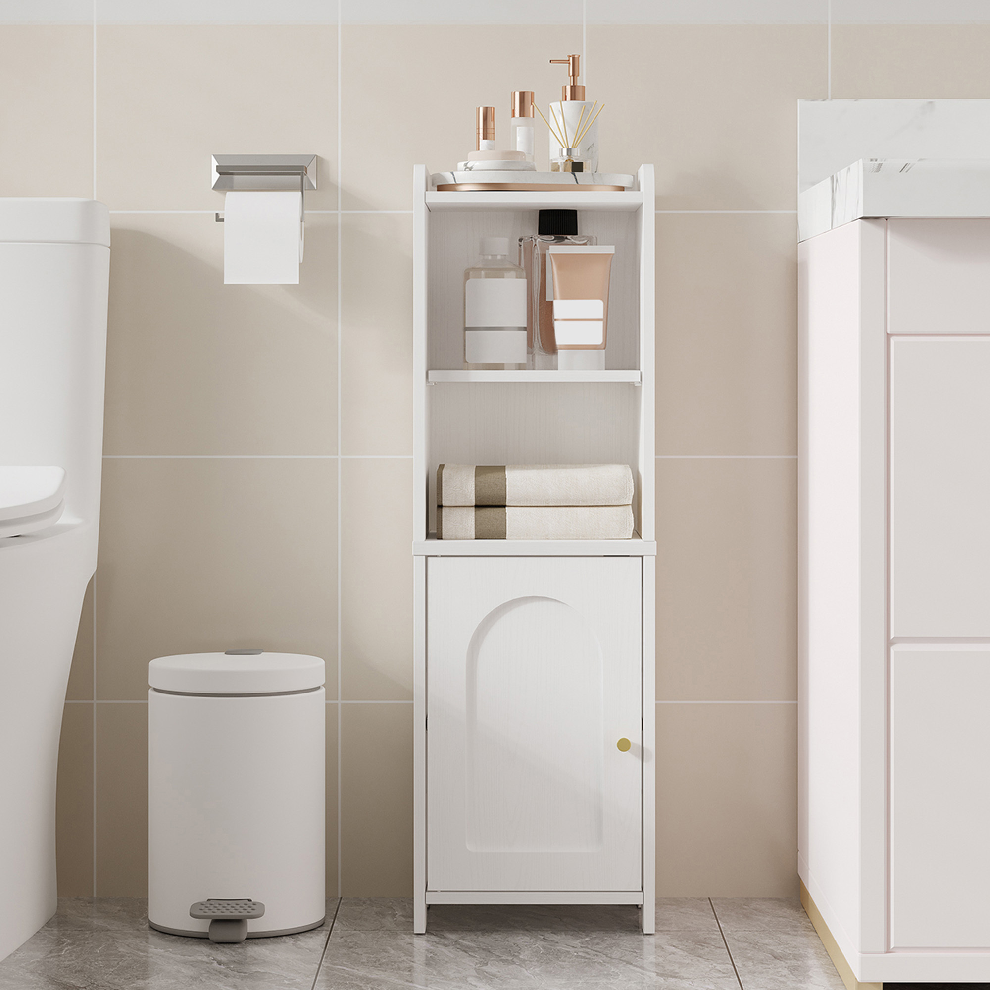Bathroom Cabinet, Toilet Cabinet With Doors, Slim Bathroom Shelf, Adjustable Shelves, Space-, For Bathroom Or Living Room, 20 X 25 X 80 Cm