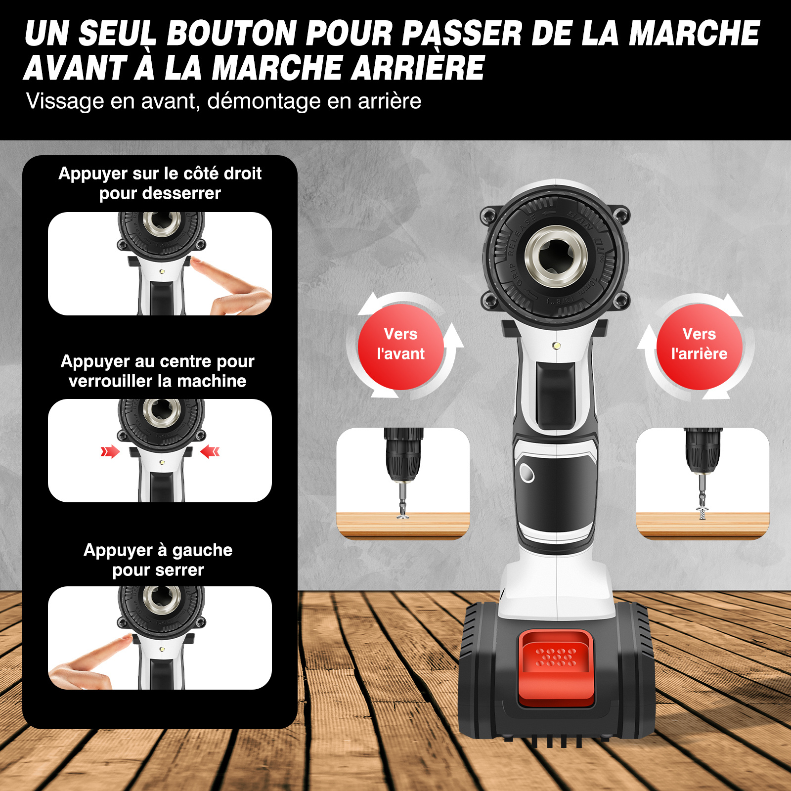 Perceuse Visseuse Sans Fil 21V, Visseuse Devisseuse Sans Fil, 45Nm Perceuse Électrique pour la Bricolage, 25+1 Réglages de Couple, 29 Accessoires, 2 Vitesses, LED, Mandrin Sans clé 10 mm, avec Batterie et Coffret de Transport