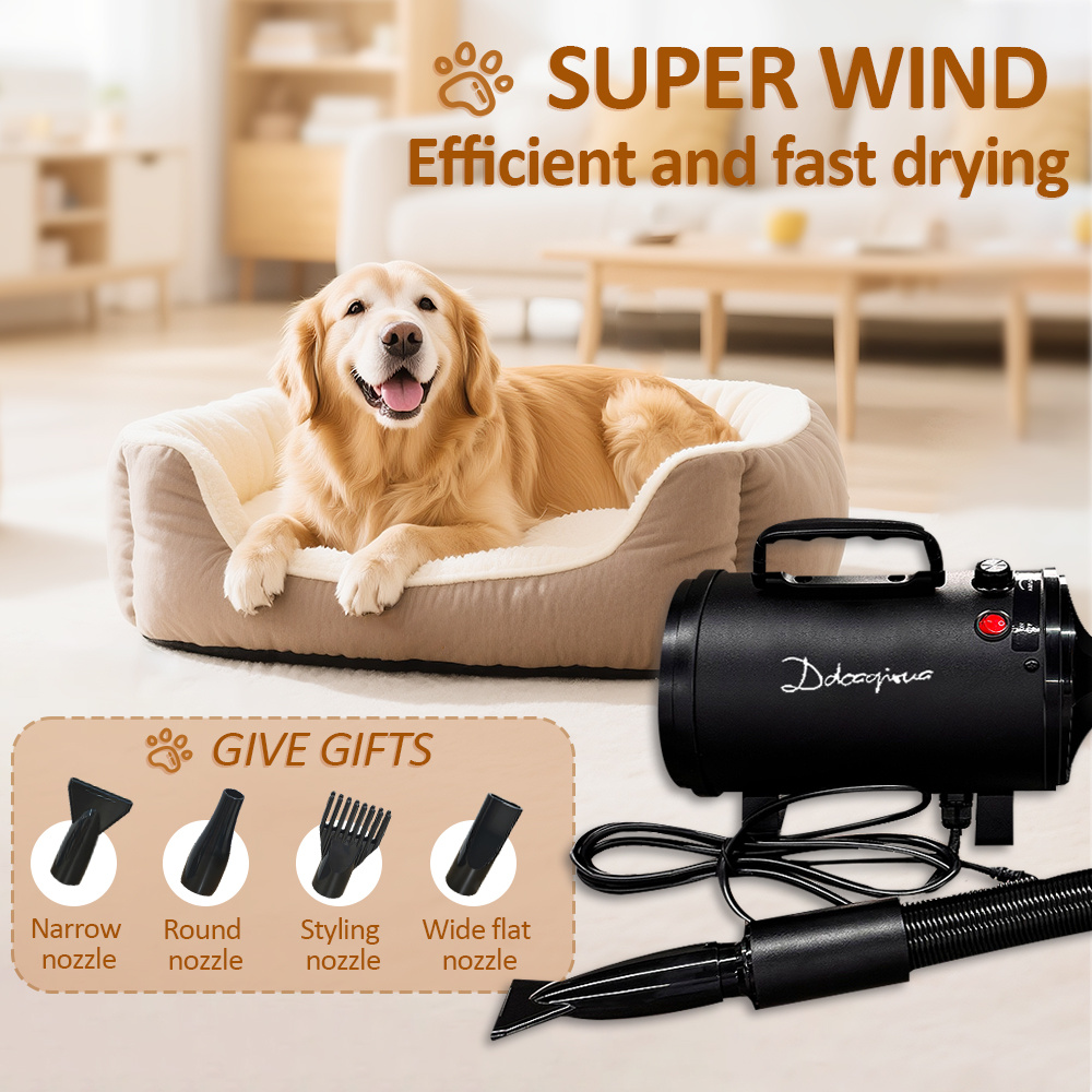 TEMU This Pet Hair Dryer Features Operation, Adjustable Wind Speed, And 4 Nozzles. Specifically Designed For Pets, Ideal For Dog Grooming And Perfect