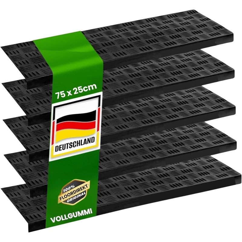 TEMU FLOORDIREKT Tapis de Marche en Caoutchouc Madras - en Ensemble de 5 Pièces ou Individuellement - 25 Cm & 25 X 75 Cm - pour Extérieurs -