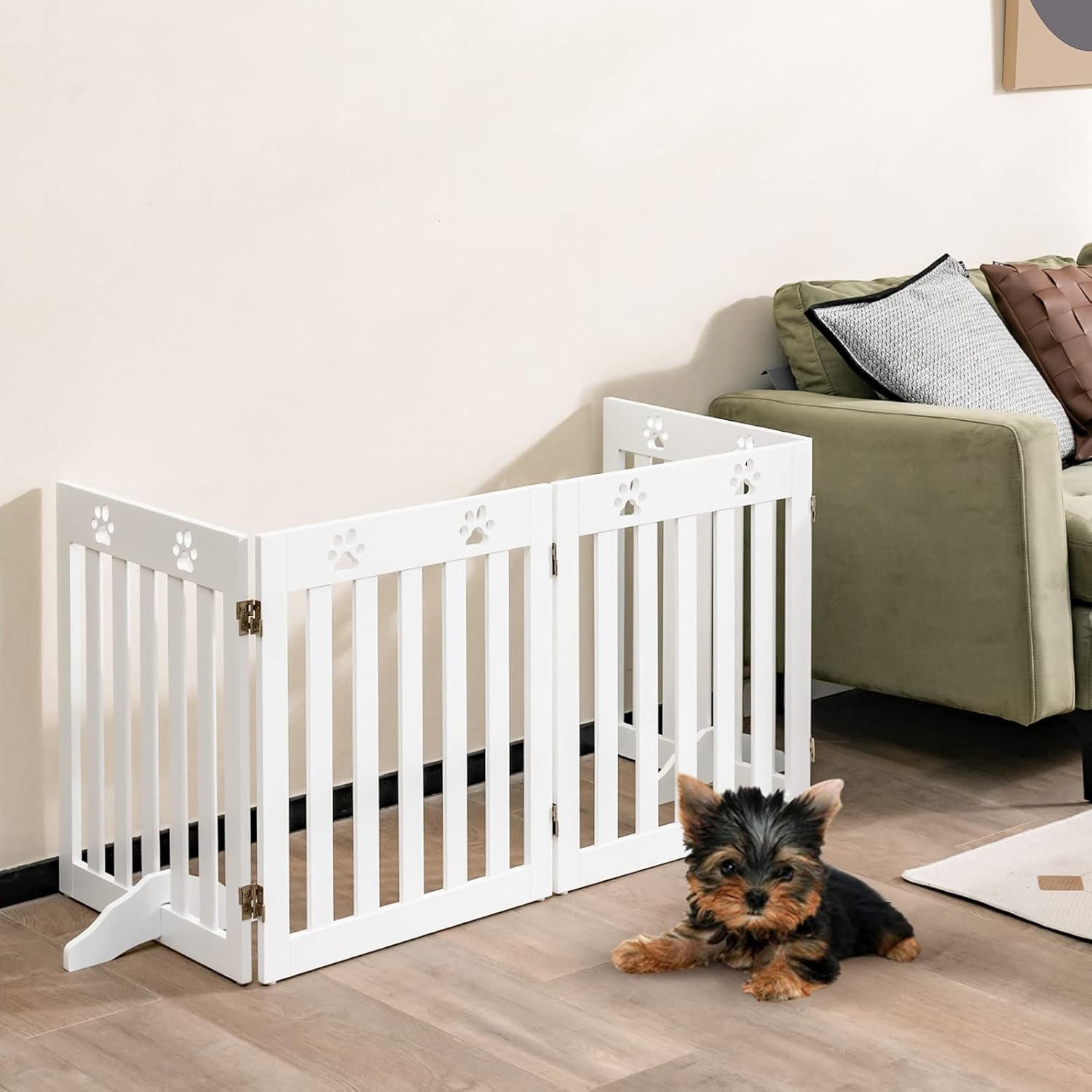 Image of 4-panel Dog Gate, Folding Dog Fence With 2 Removable Feet, Dog Safety Barrier, Freestanding Dog Kennel For Doorway, Kitchen & Stairs, White