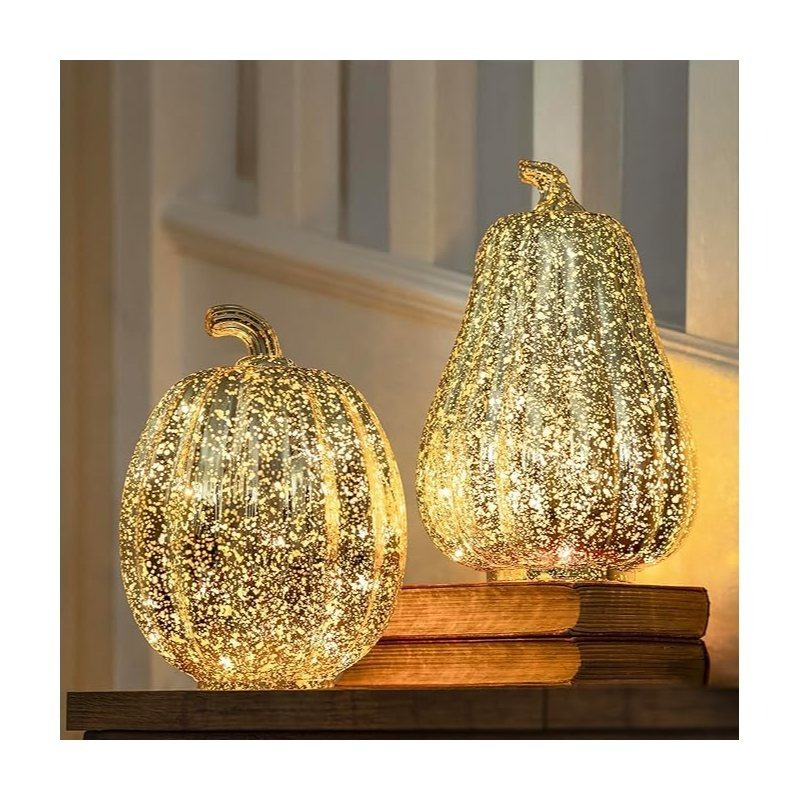 TEMU Garden Mile Extra Large Up Pumpkin & Squash Pair - 2 Pack Autumn Decorations With Warm Led Lights & 6hr Timer - Plastic Pumpkins For Halloween
