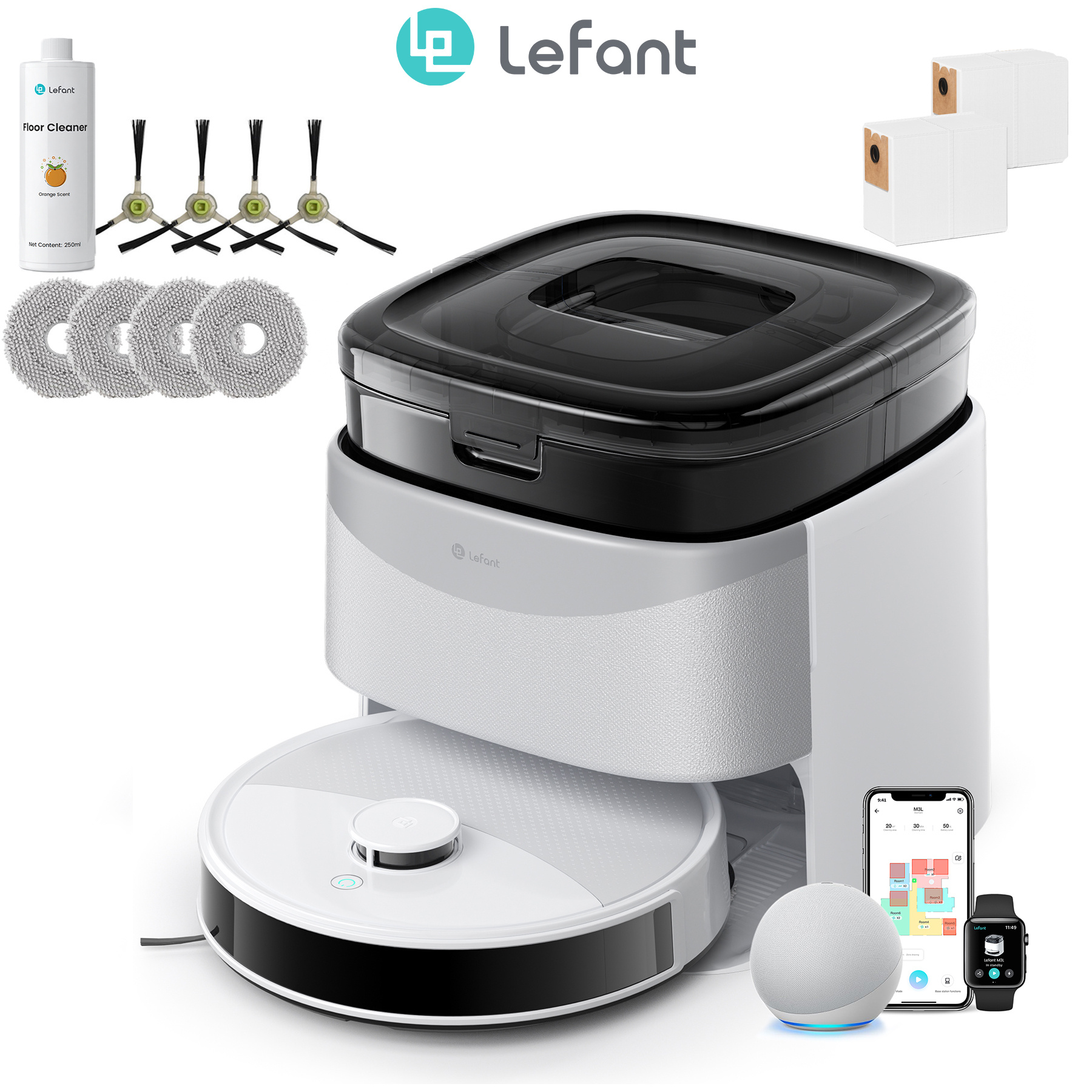 E-shop Lefant M3L Saugroboter, Saugroboter mit Mopp, 14000Pa Saugkraft, Anti-Tangle-Bürste, Dual-Spin-, automatische Mopp-Reinigung, leistungsstarke