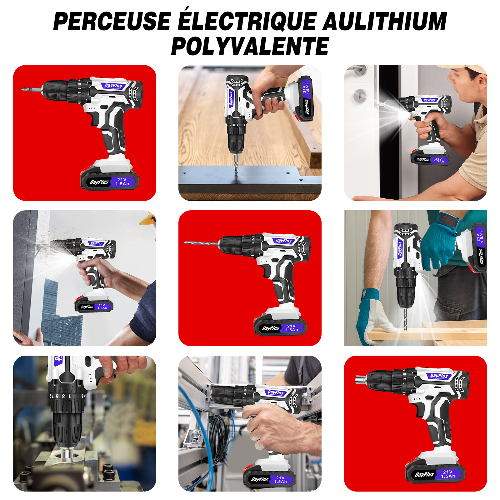 Perceuse Visseuse Sans Fil 21V, Visseuse Devisseuse Sans Fil, 45Nm Perceuse Électrique pour la Bricolage, 25+1 Réglages de Couple, 29 Accessoires, 2 Vitesses, LED, Mandrin Sans clé 10 mm, avec Batterie et Coffret de Transport