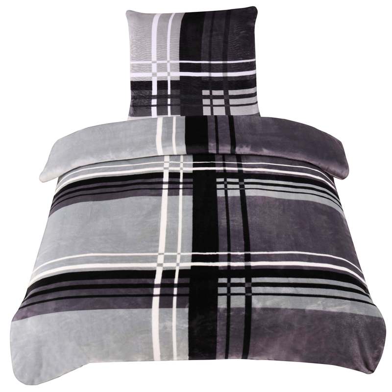 Winter Bed Linen Teddy Plush Striped Grey Modern Cozy Fluffy Warm Soft Flannel Pillowcase 80x80 Cm With Zipper