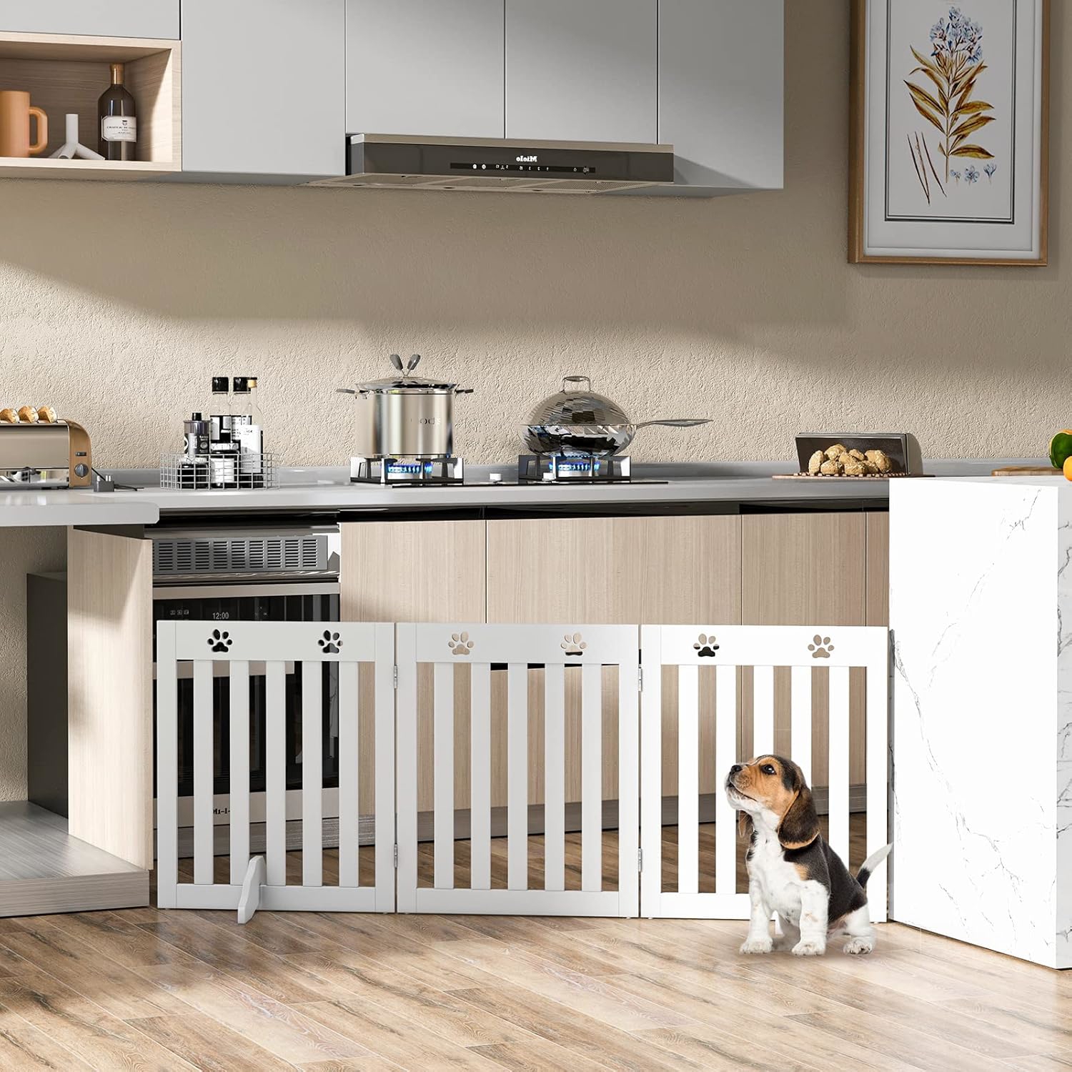 3-panel Folding Dog Gate, Freestanding Pet Safety Fence With 2 Removable Feet, Pet Barrier For Stair, Doorway & Kitchen, White
