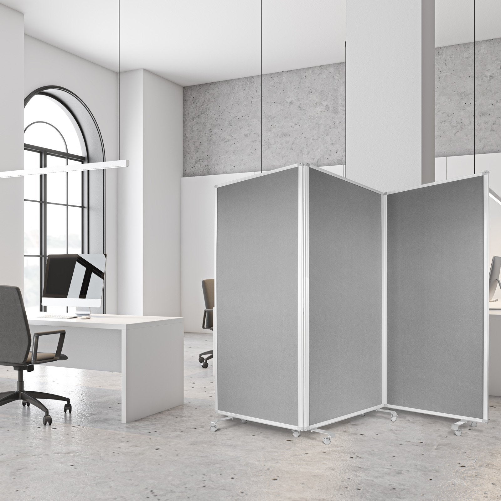 Image of Floordirekt Mobile Felt Room Divider 3-piece Set - Double-sided With Wheels - Space Divider & Presentation Wall - In Blue & Gray - 180 X 180 Cm & 270 X 180 Cm