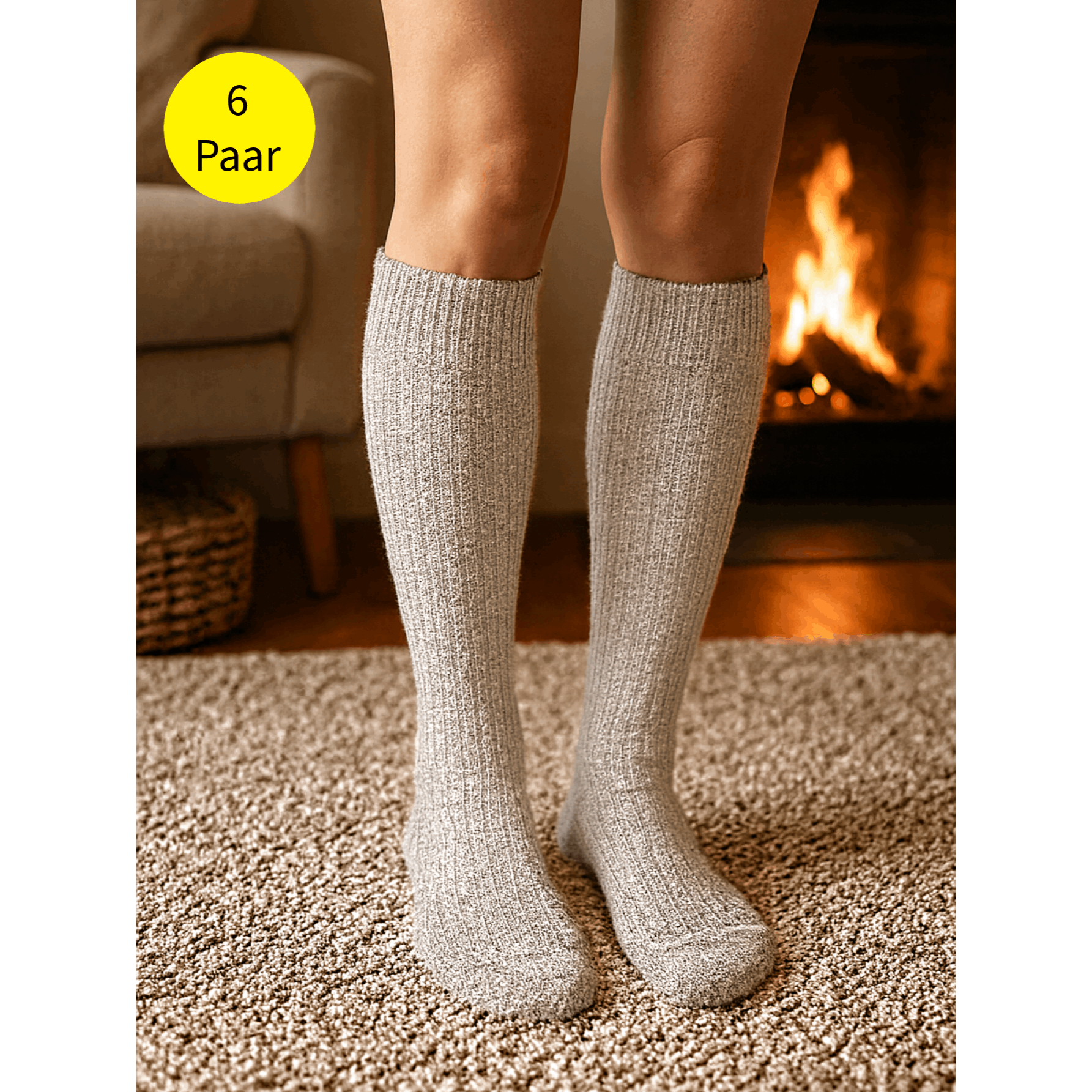 Image of 6 Pairs Of Knee-high Socks For Women And Men – Warm Winter Socks With Plush Sole, Long Gray Socks, Size 39-42 & 43-46 Kb Socks