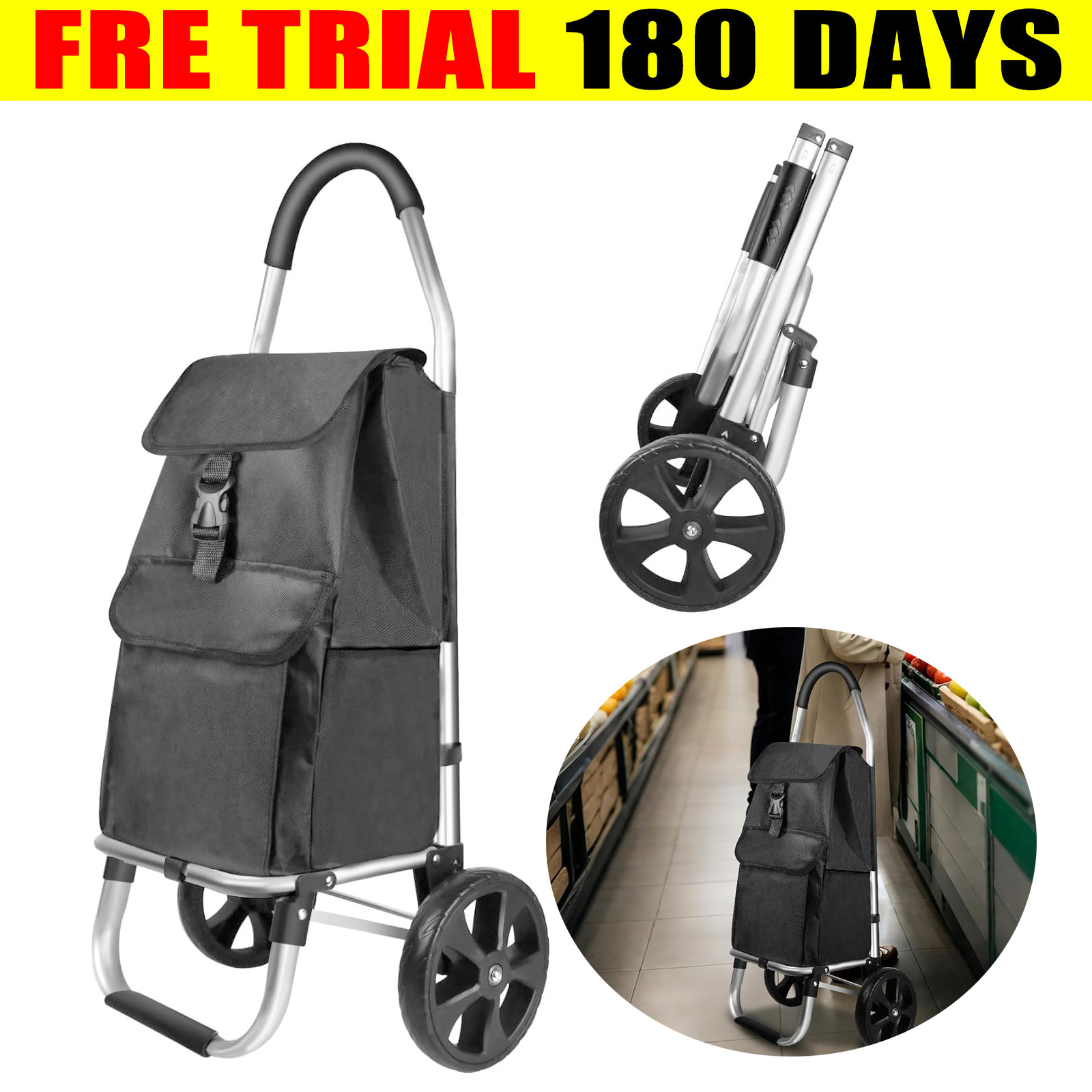 TEMU Aluminum Lightweight Large Shopping Trolley, 40 Shopping Bag With Wheels, Shopping Trolley, Foldable Shopping Trolley, Removable Shopping Bag,