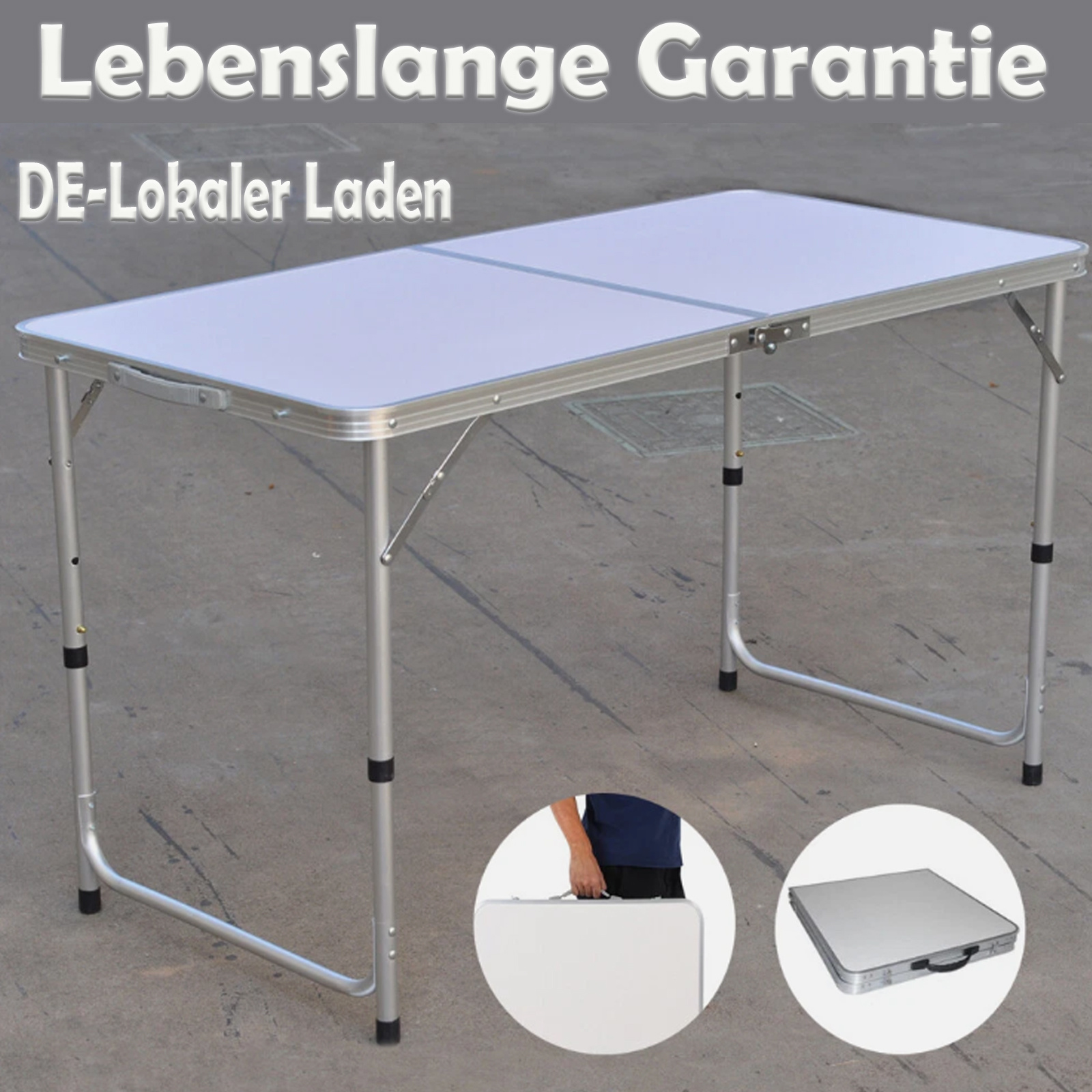 Image of 4ft/42.7inch Pop-up Trestle Table Aluminum Alloy Rectangle Camping Folding Table Portable Adjustable Garden Outdoor Picnic Table Kitchen Work Top Table, White, 3 Height: 120x60x70/62/55cm