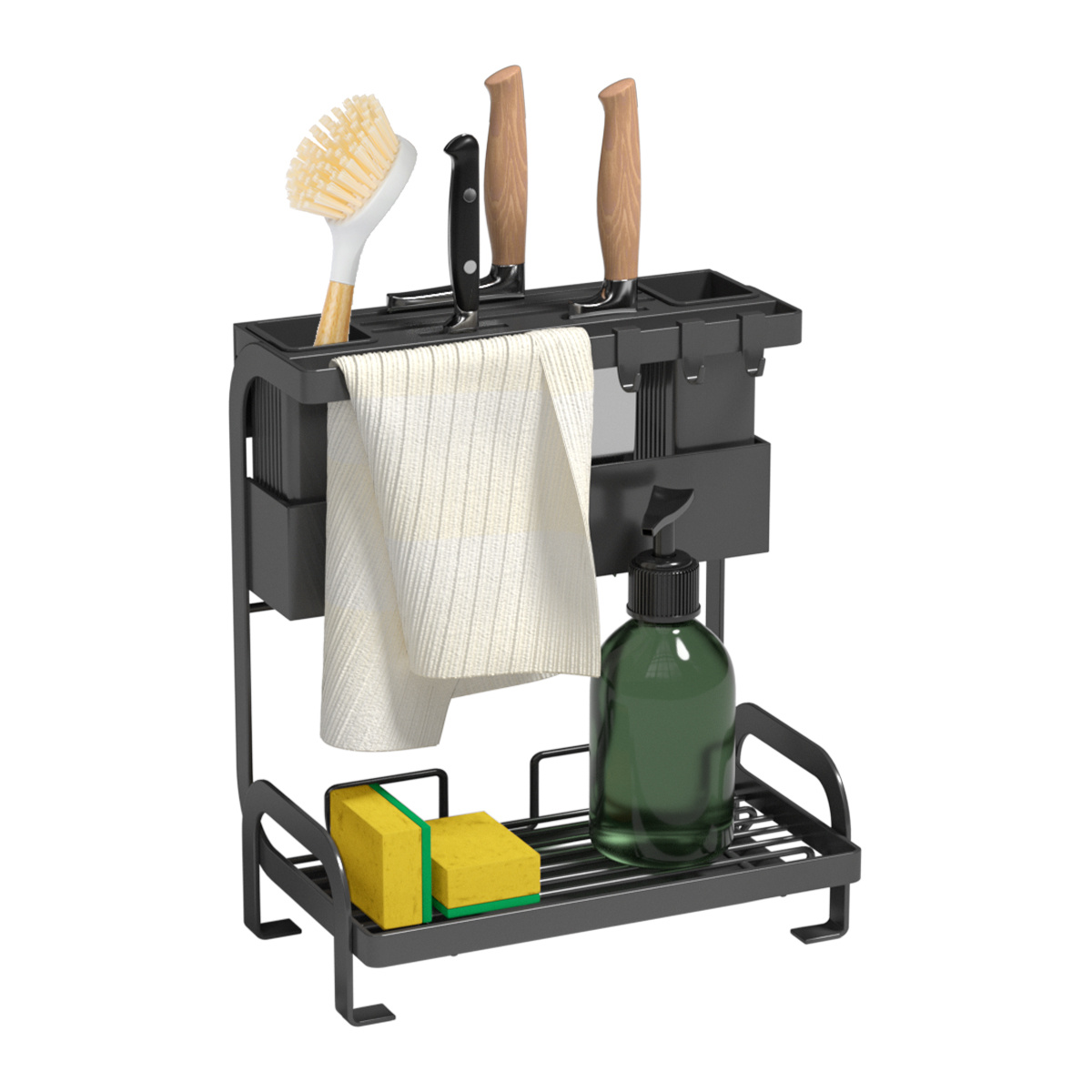 ® Kitchen Organizer, Sink Organizer, Metal Kitchen Utensils, Extra Stable Kitchen Organizer, Sponge Holder With Cloth Holder & Drain Tray For Kitchen & Bathroom, Sink Organizer