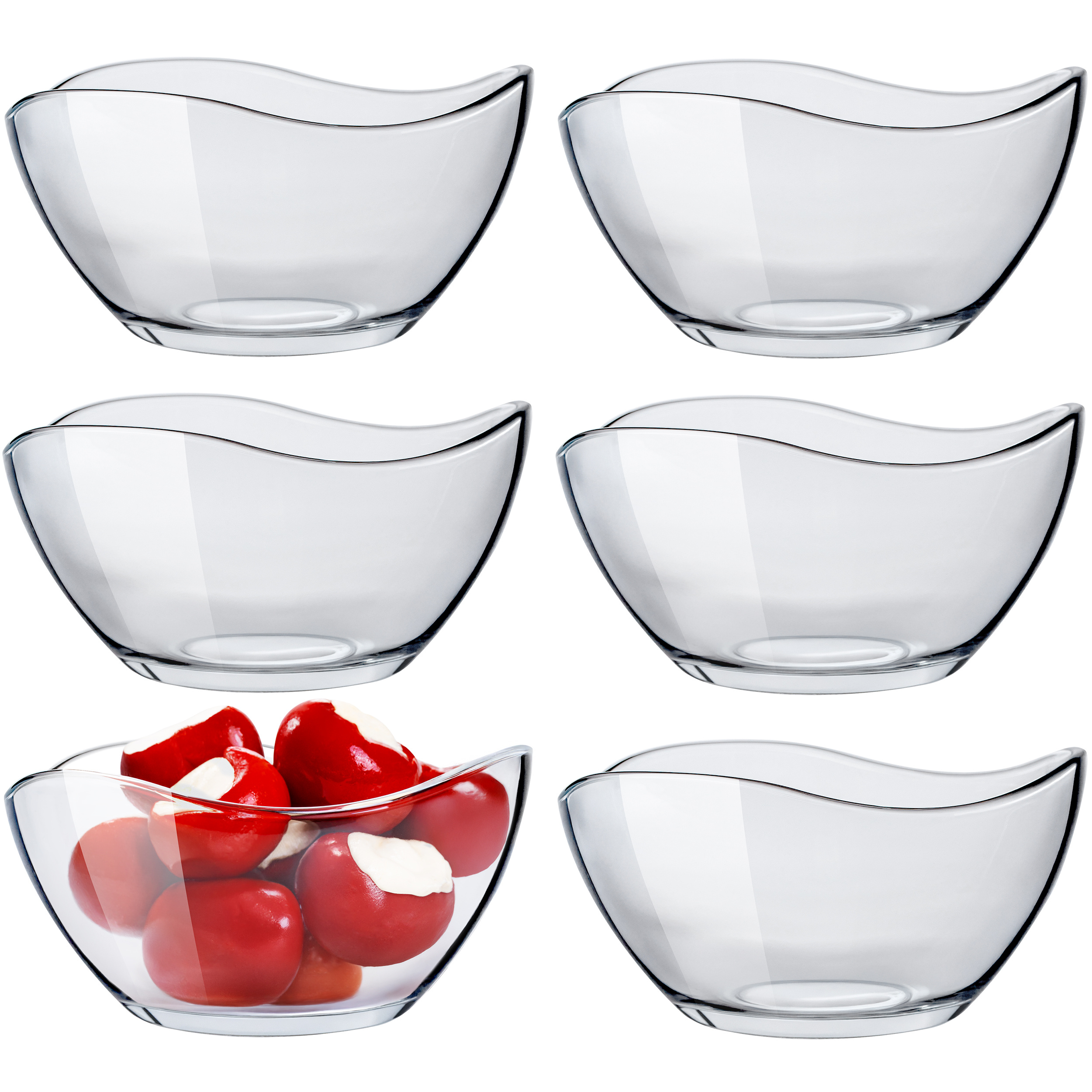 E-shop 310 ml Salatschüssel Glas klein – europäische Herstellung, stilvolles 6er Set kompakter Schalen, & pflegeleicht, für Salate, Snacks, Müsli oder