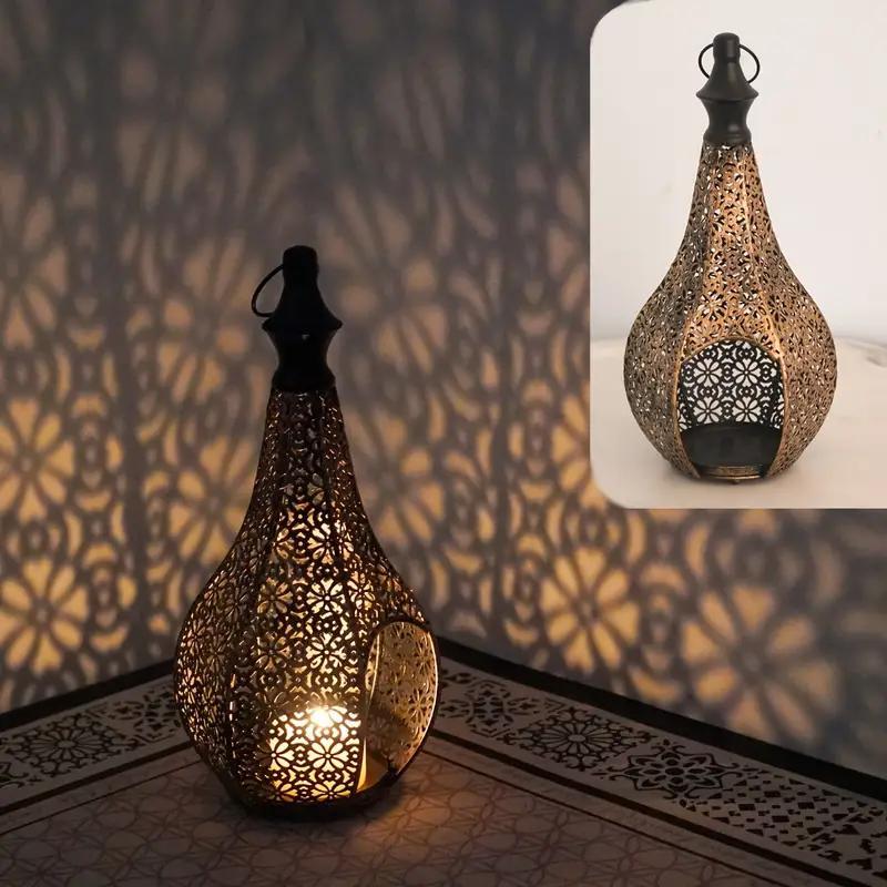 TEMU 1pc Moroccan Style Iron Hollowed-out Candlestick - Decoration For Weddings, Christmas, Halloween, Festive Atmosphere Living Room Decor (candle