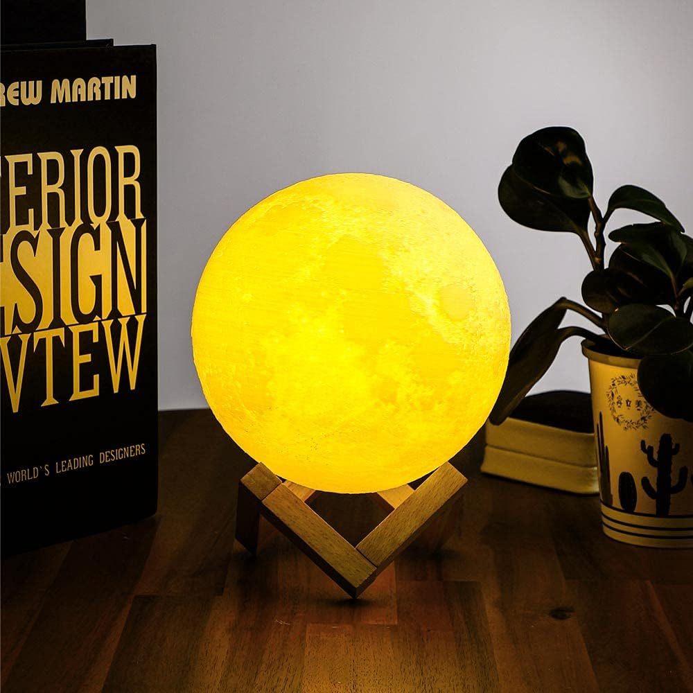 TEMU BAKAJI Lampada da Tavolo Forma di Luna Luce LED RGB Cambio Fino Colori e Regolazione Luminosit� Dimmerabile Accensione Touch Moon Lamp Batteria