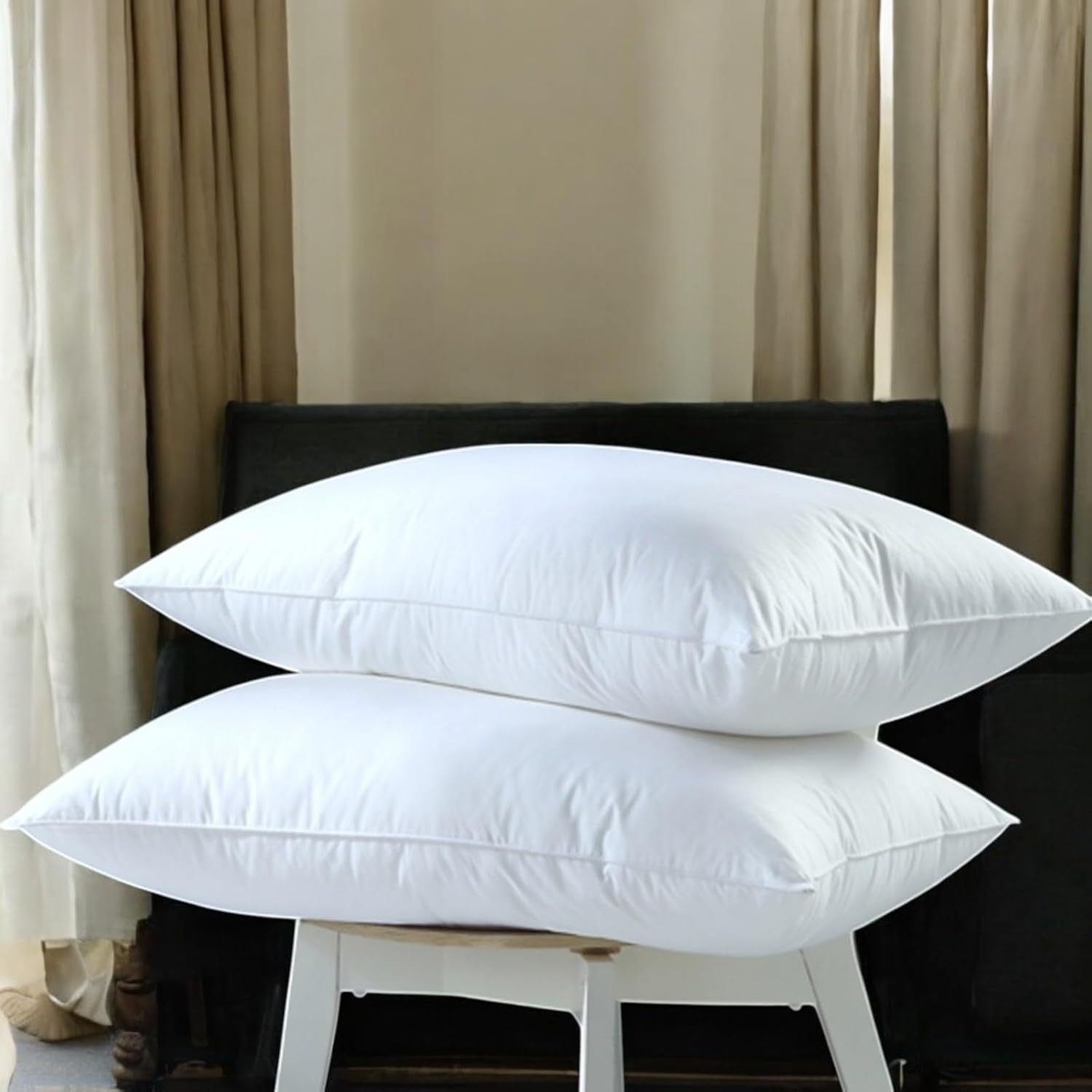 Feather Filled Pillow 1200gsm Duck Feather & Down Fill, Microfiber Cover, 48 x 74 cm Hotel-Style Soft Support Available in Pack of 2 or 4